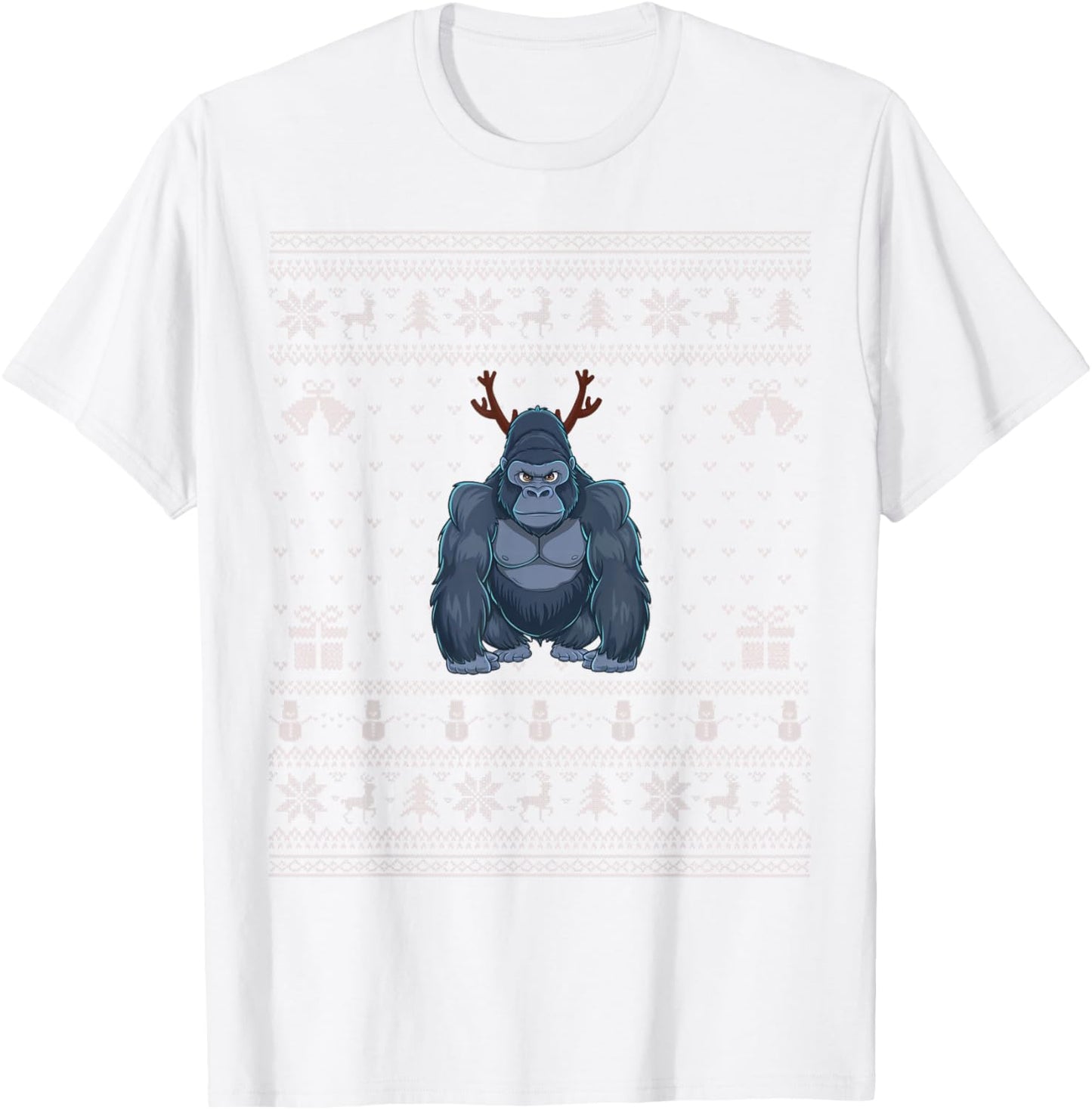 Ugly Xmas Sweater Style Gorilla Reindeer Christmas T-Shirt - T-Shirt | White