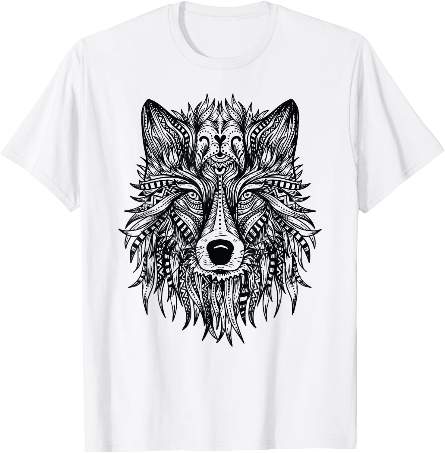 Beautiful Wolf Head Tribal Mandala Tattoo Art T-Shirt - T-Shirt | White