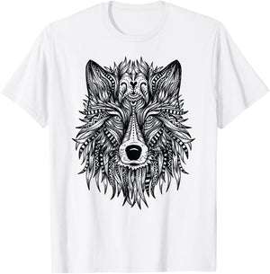 Beautiful Wolf Head Tribal Mandala Tattoo Art T-Shirt - T-Shirt | White