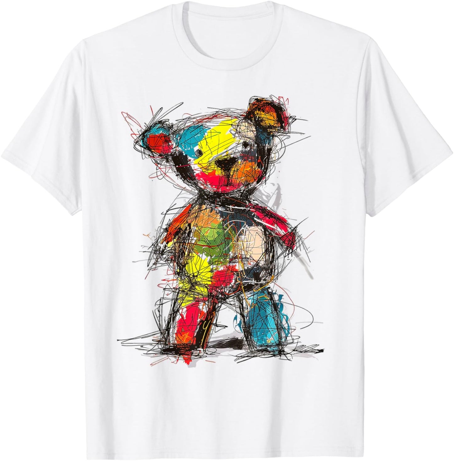 Bear Drawing Colorful Art Animal Abstract Graphic Bear T-Shirt - T-Shirt | White