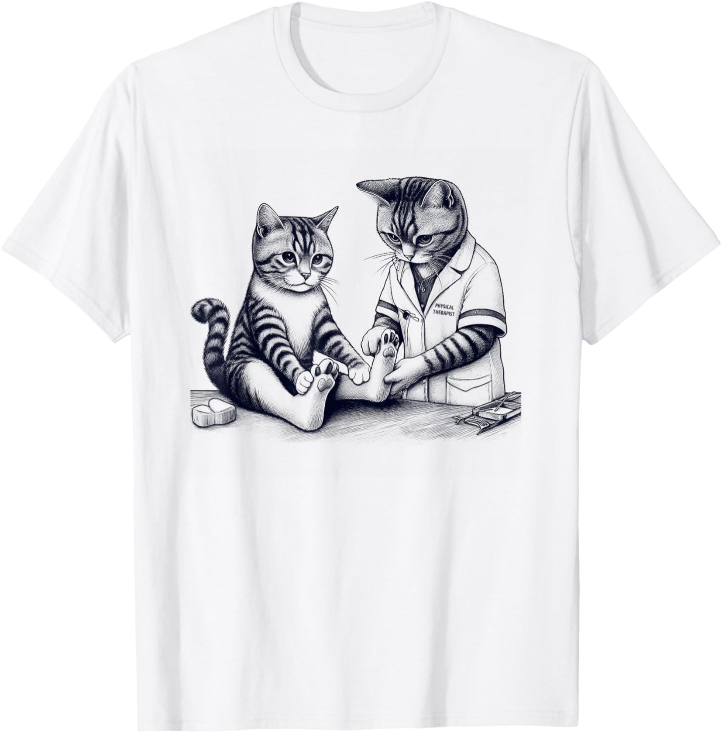 Vintage Retro Physical Therapist Cat Therapy Kitten Lover Men Women Kids T-Shirt - T-Shirt | White