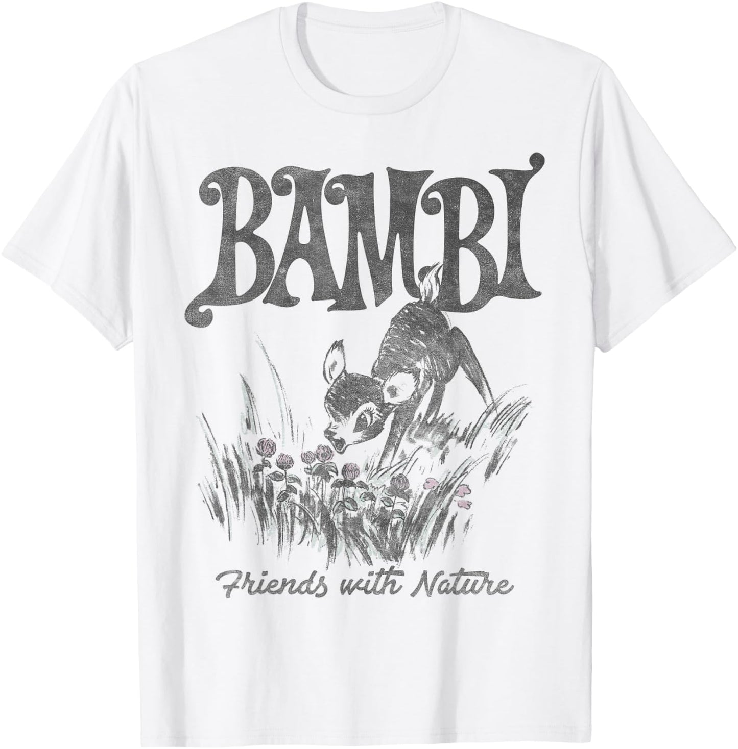 Disney Bambi Friends with Nature Pencil Sketch T-Shirt - T-Shirt | White
