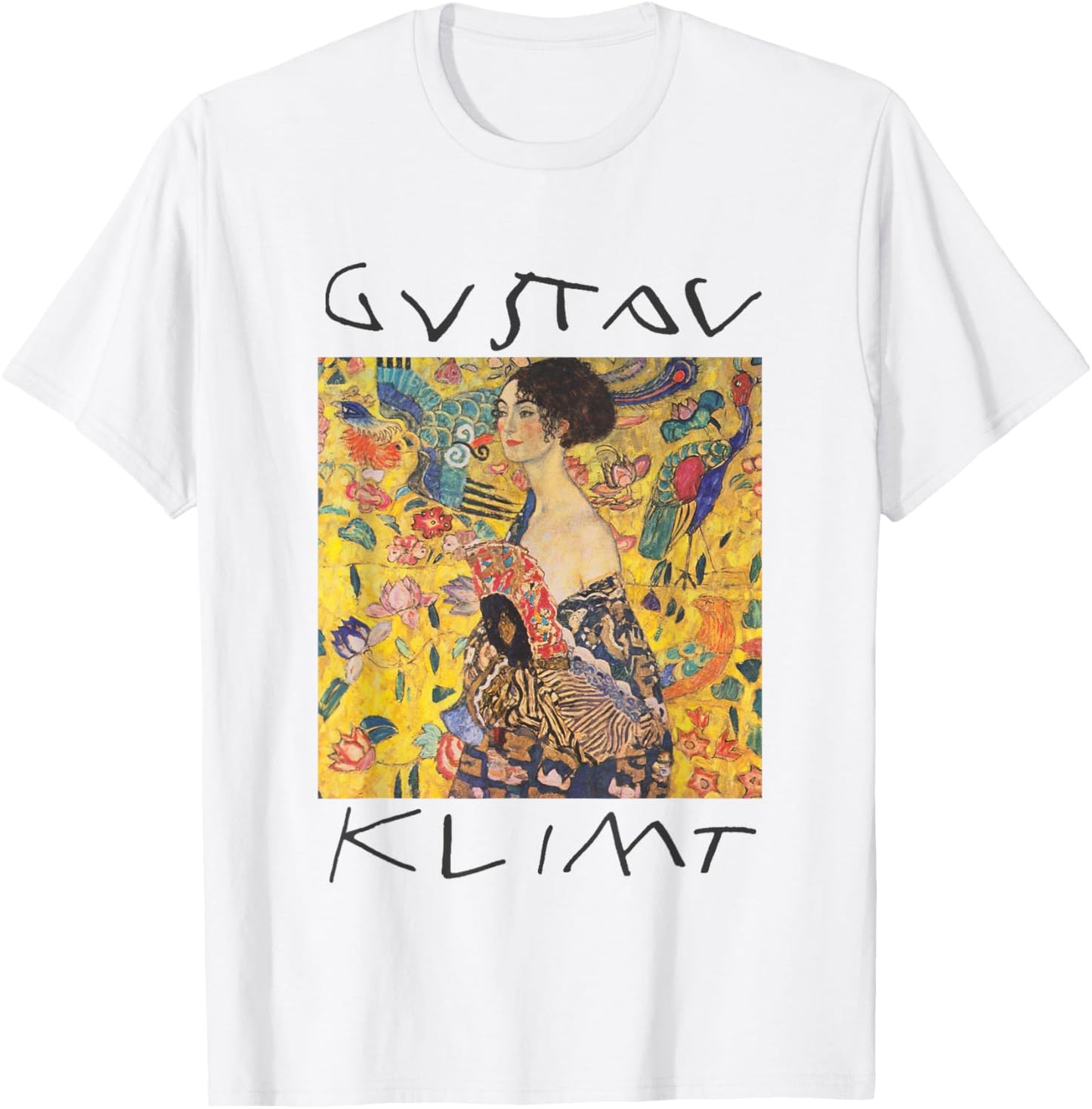 Gustav Klimt Lady With A Fan Vintage Painting T-Shirt - T-Shirt | White