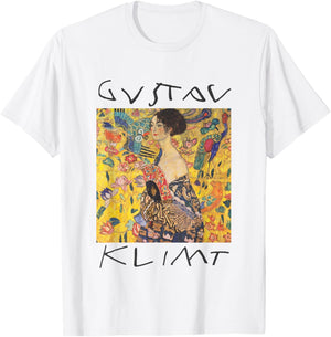 Gustav Klimt Lady With A Fan Vintage Painting T-Shirt - T-Shirt | White