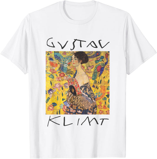 Gustav Klimt Lady With A Fan Vintage Painting T-Shirt - T-Shirt | White