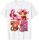 Cute Highland Cow And Pink Heart Valentines Day Love Leopard T-Shirt - T-Shirt | White