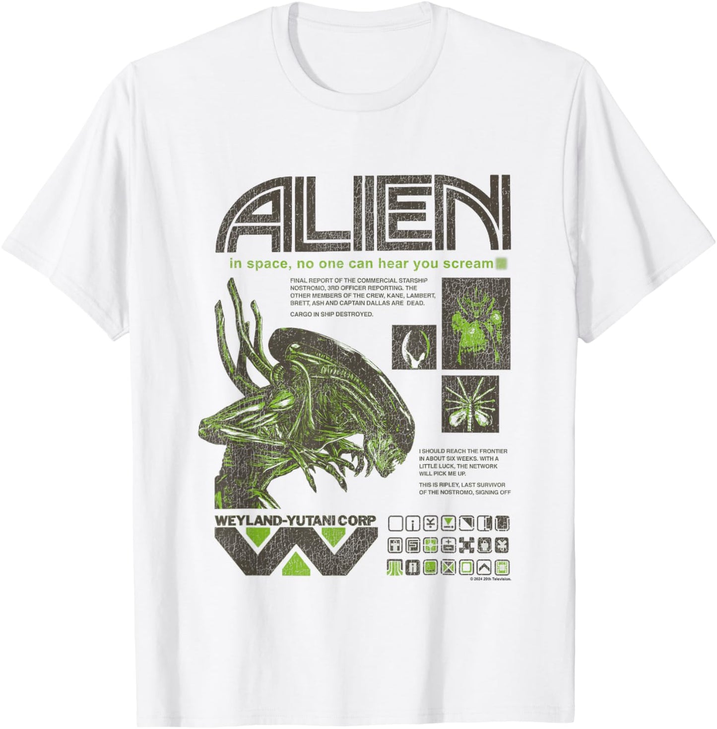 Aliens Iconic Quotes Collage Distressed Big Chest Text Logo T-Shirt - T-Shirt | White