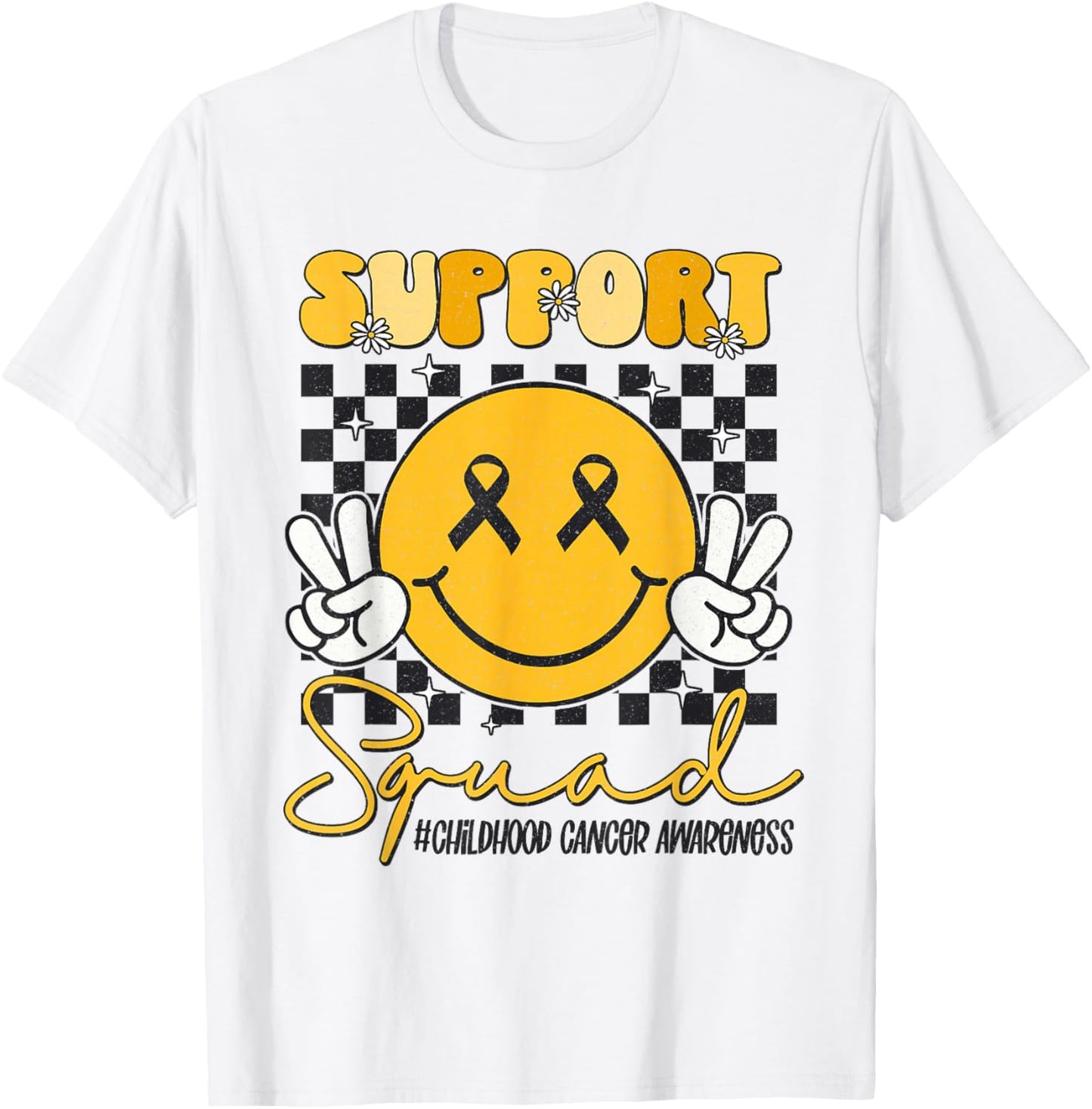 Childhood Cancer Awareness Smile Face Gold Ribbon Support T-Shirt - T-Shirt | White