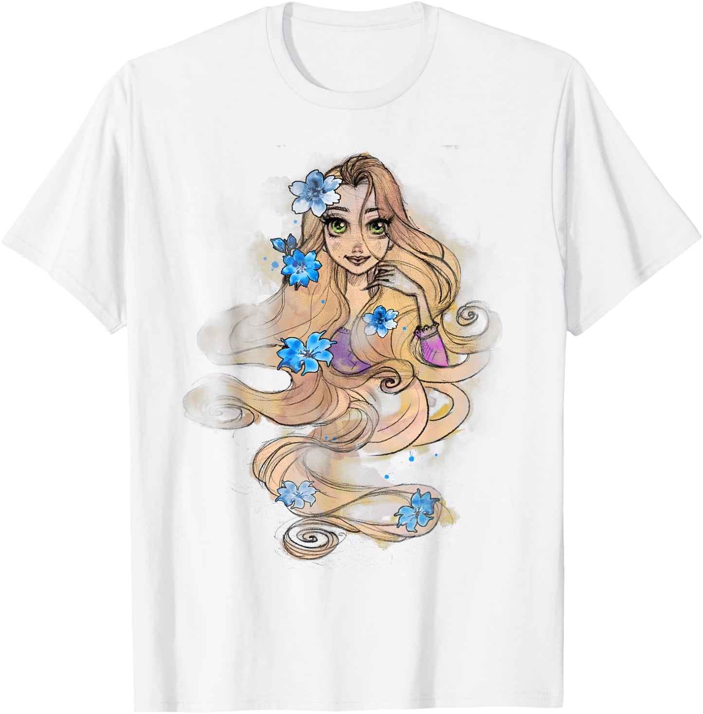 Disney Tangled Rapunzel Watercolors Portrait Graphic Small T-Shirt - T-Shirt | White