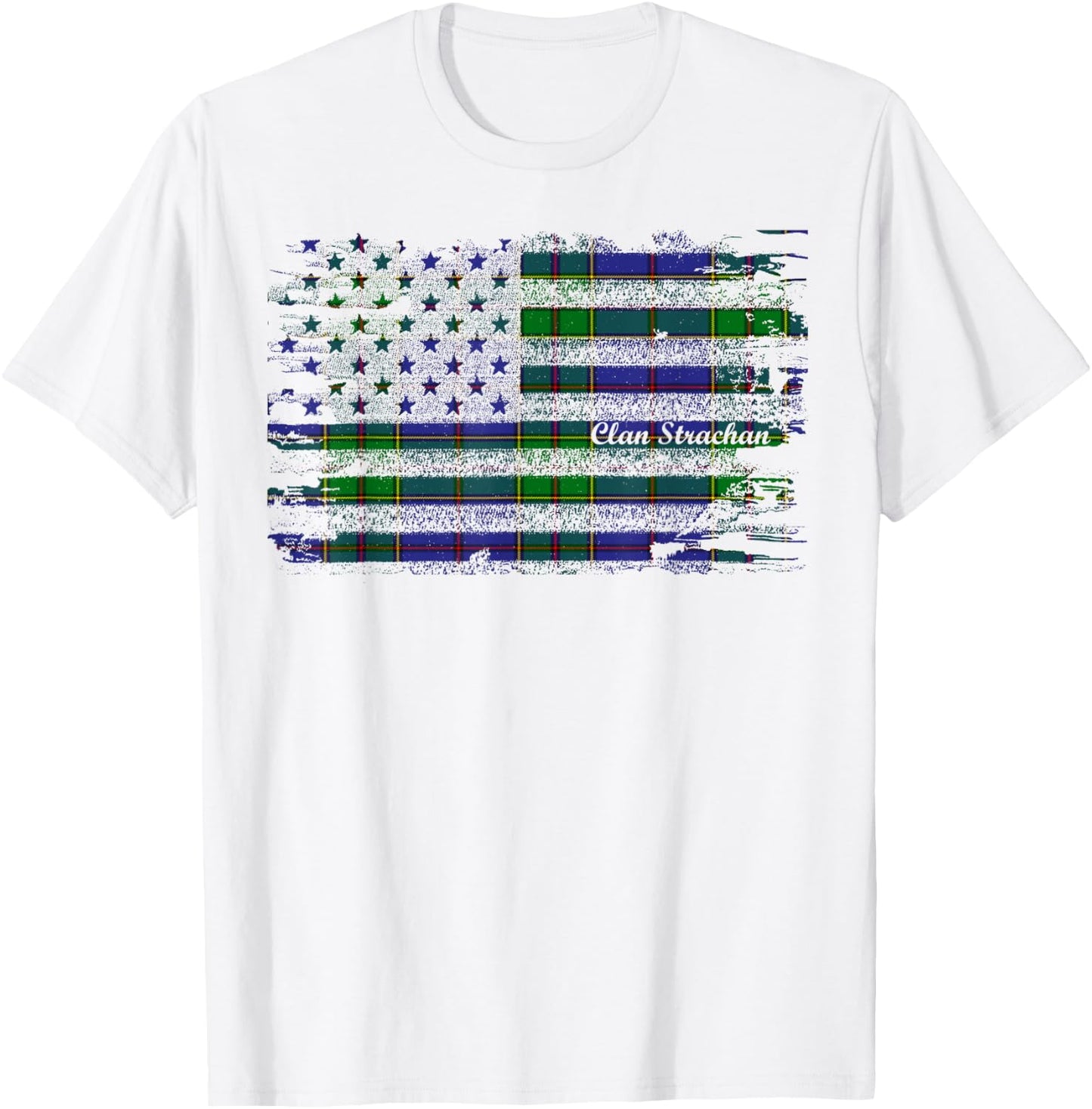 Strachan surname american flag scottish clan tartan Women Kids Men T-Shirt - T-Shirt | White