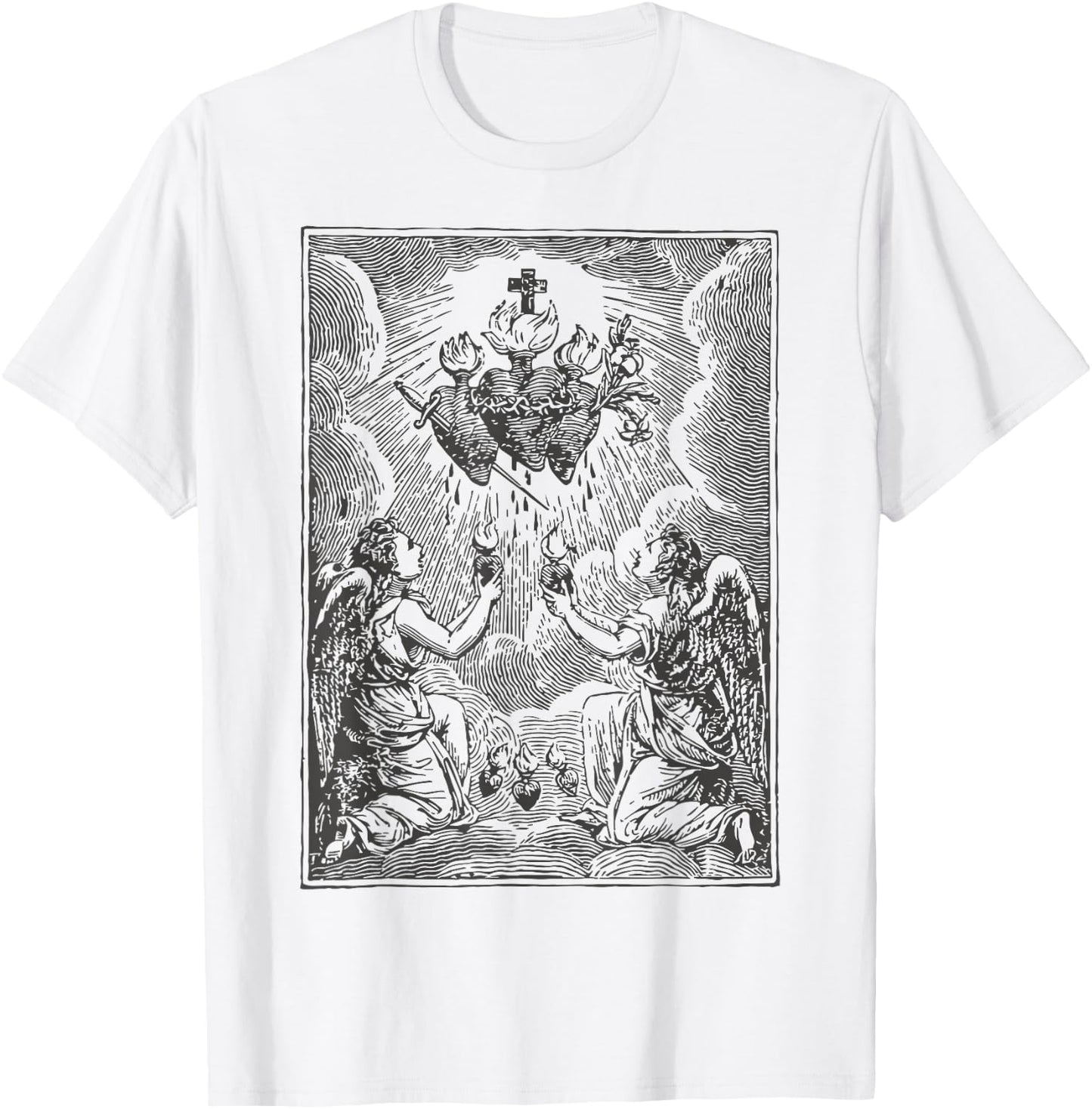 Sacred Heart of Jesus Immaculate Heart Mary Vintage Catholic T-Shirt - T-Shirt | White