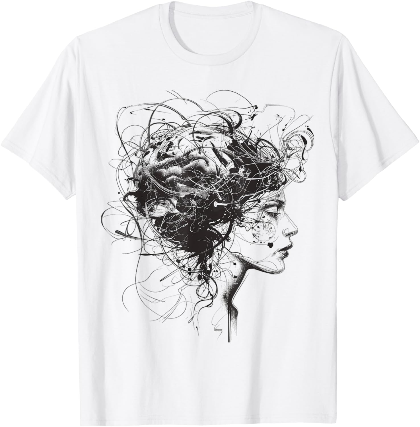 Women Face Art Drawing Human Graphic Abstract Women T-Shirt - T-Shirt | White