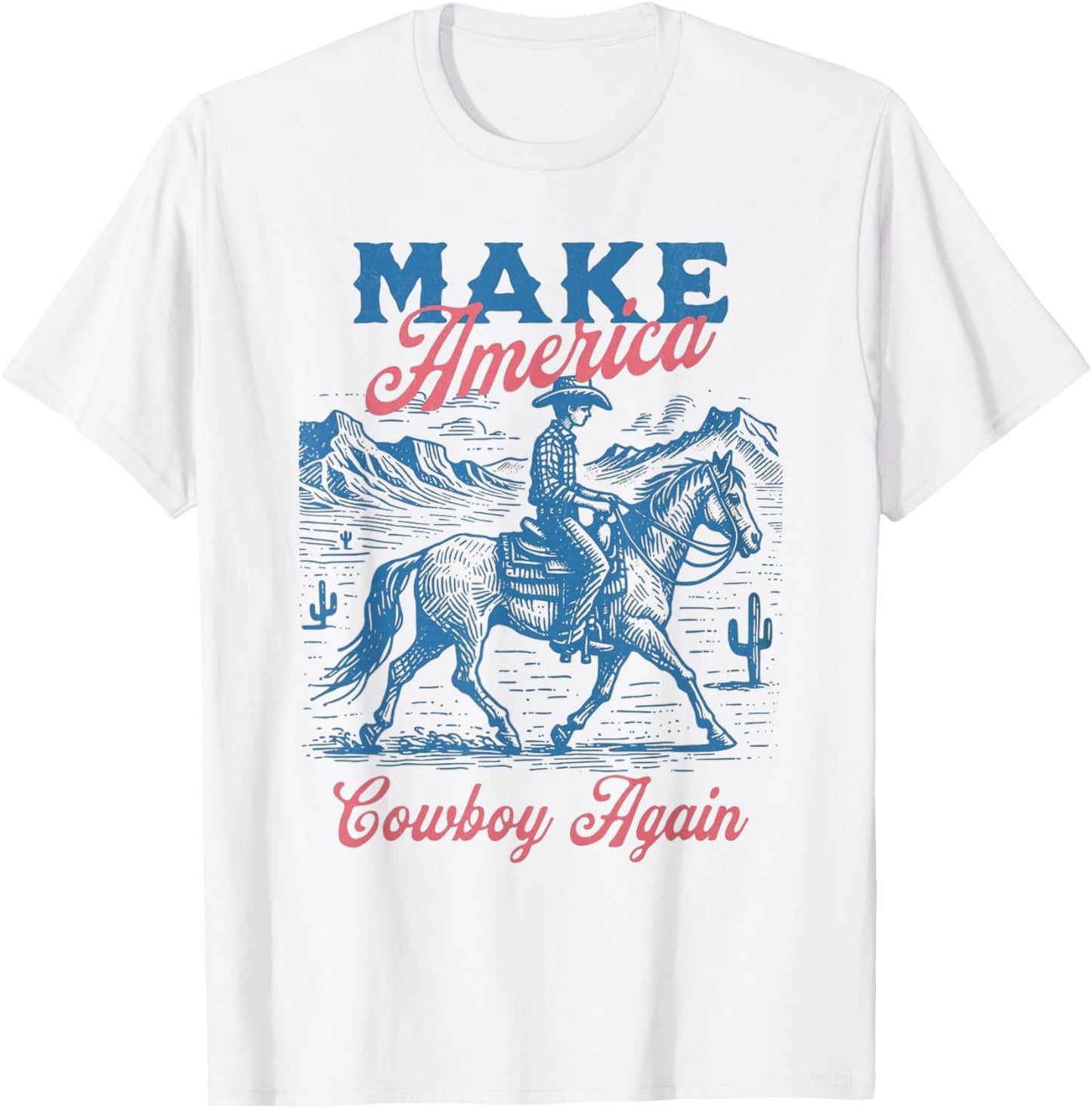 Make America Western Cowboy Again Retro 4th Of July T-Shirt - T-Shirt | White