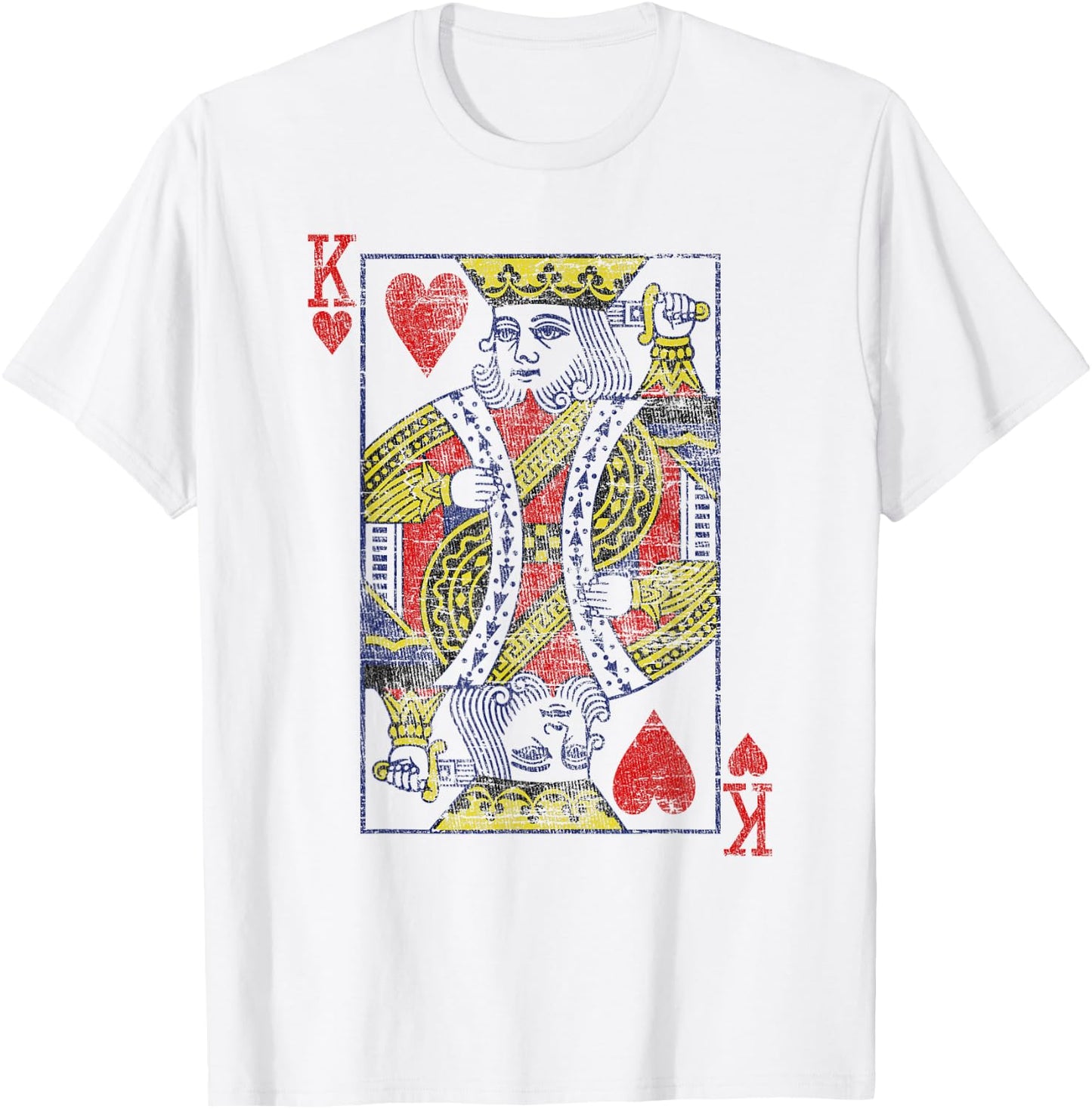 King of Hearts Playing Card Costume Poker Distressed T-Shirt - T-Shirt | White