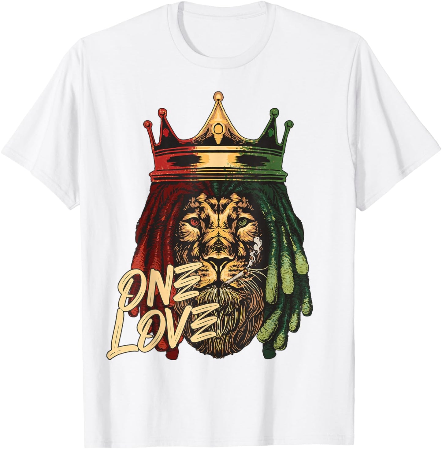 One Love Rasta Lion Jamaican Pride Reggae African T-Shirt - T-Shirt | White