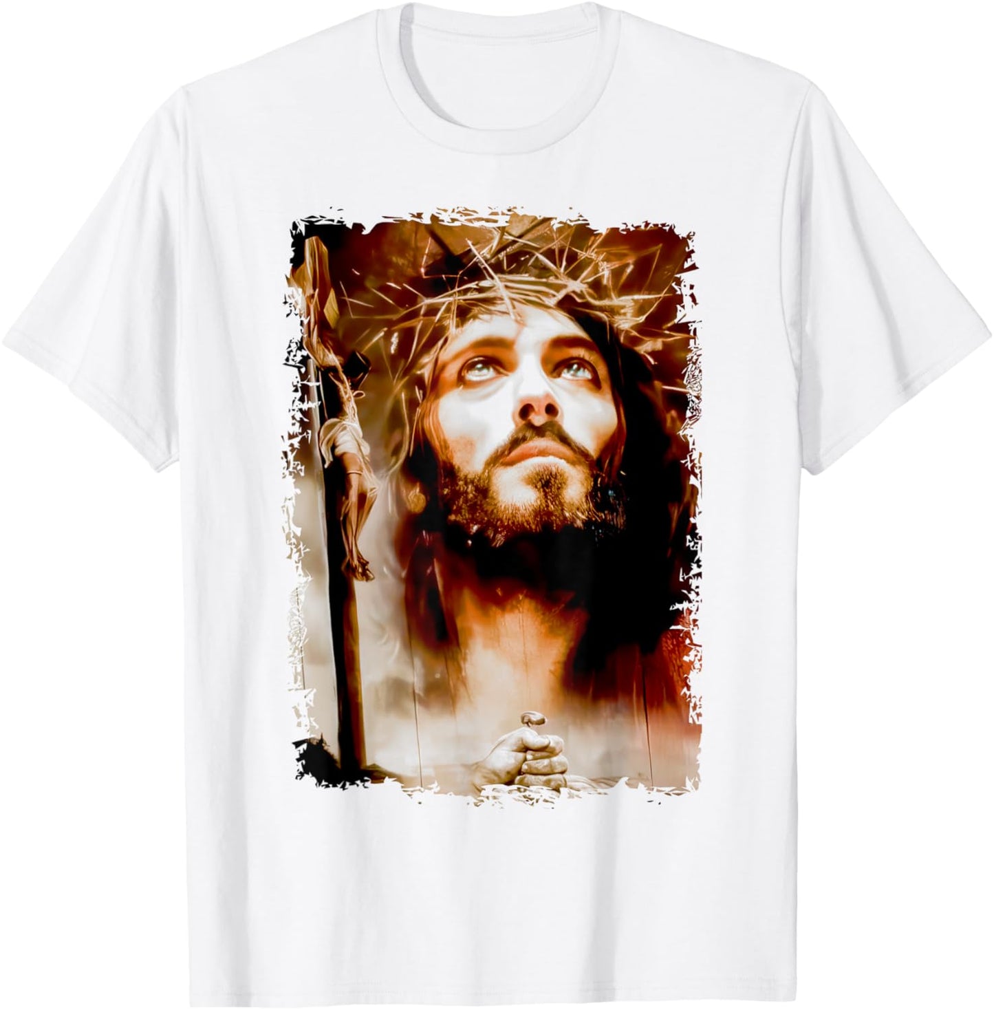 MexiColor Face of Jesus Christ Crown of Thorns Catholic Faith , Small, White T-Shirt - T-Shirt | White