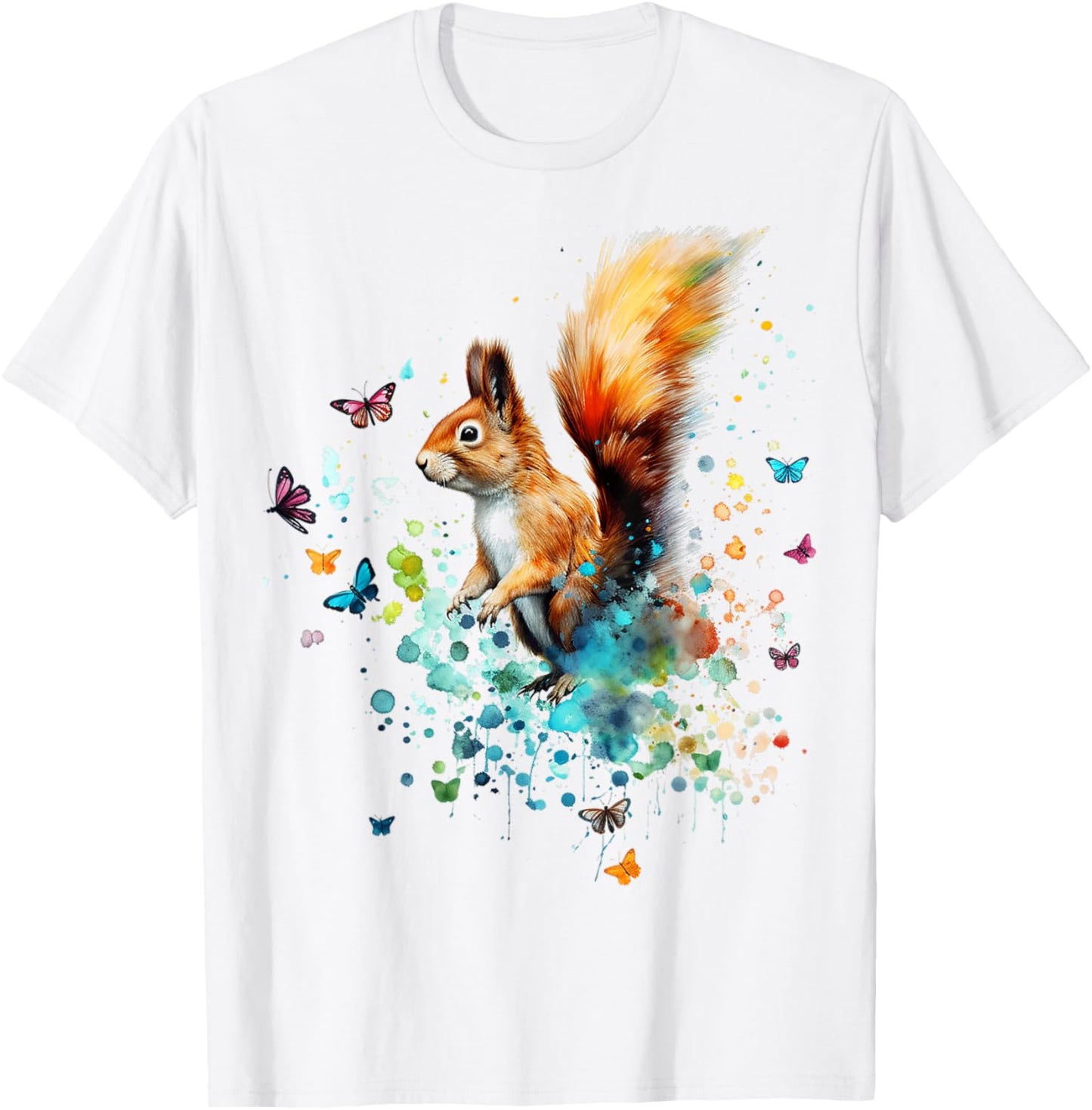 Eichhörnchen Bunte Tierkunst Buttefly Grafik Eichhörnchen T-Shirt - T-Shirt | White