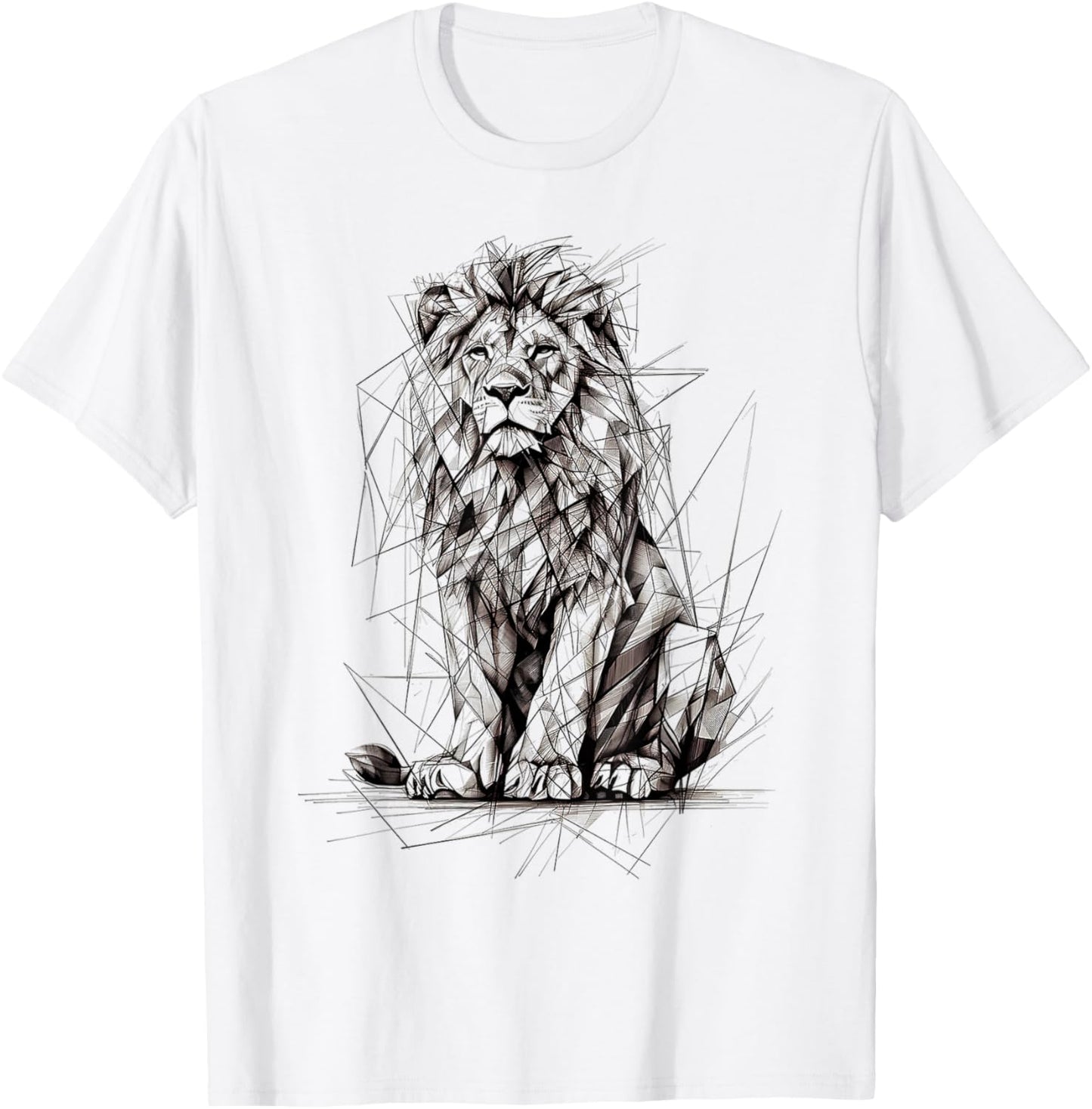 Lion Drawing Animal Polygons Motif Art Lion T-Shirt - T-Shirt | White