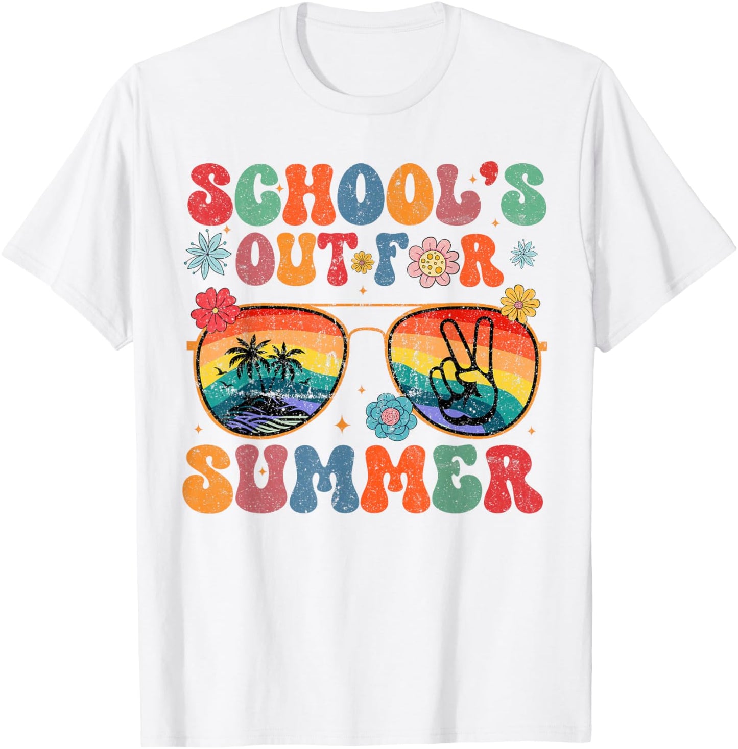Last Day Of School Groovy School's Out For Summer Teacher T-Shirt - T-Shirt | White