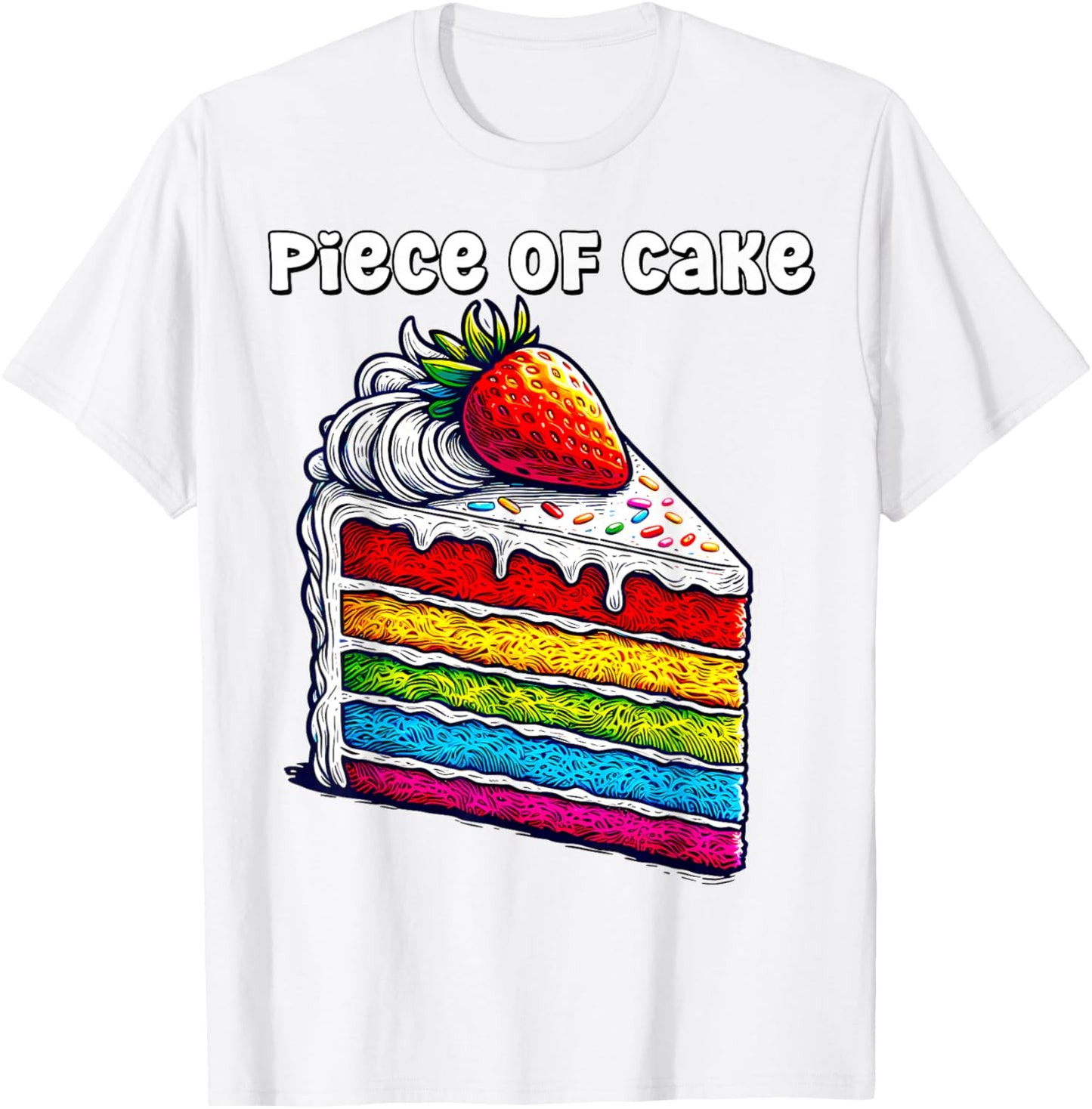 Piece of Cake English Idiom Slice of Rainbow Layer Cake T-Shirt - T-Shirt | White