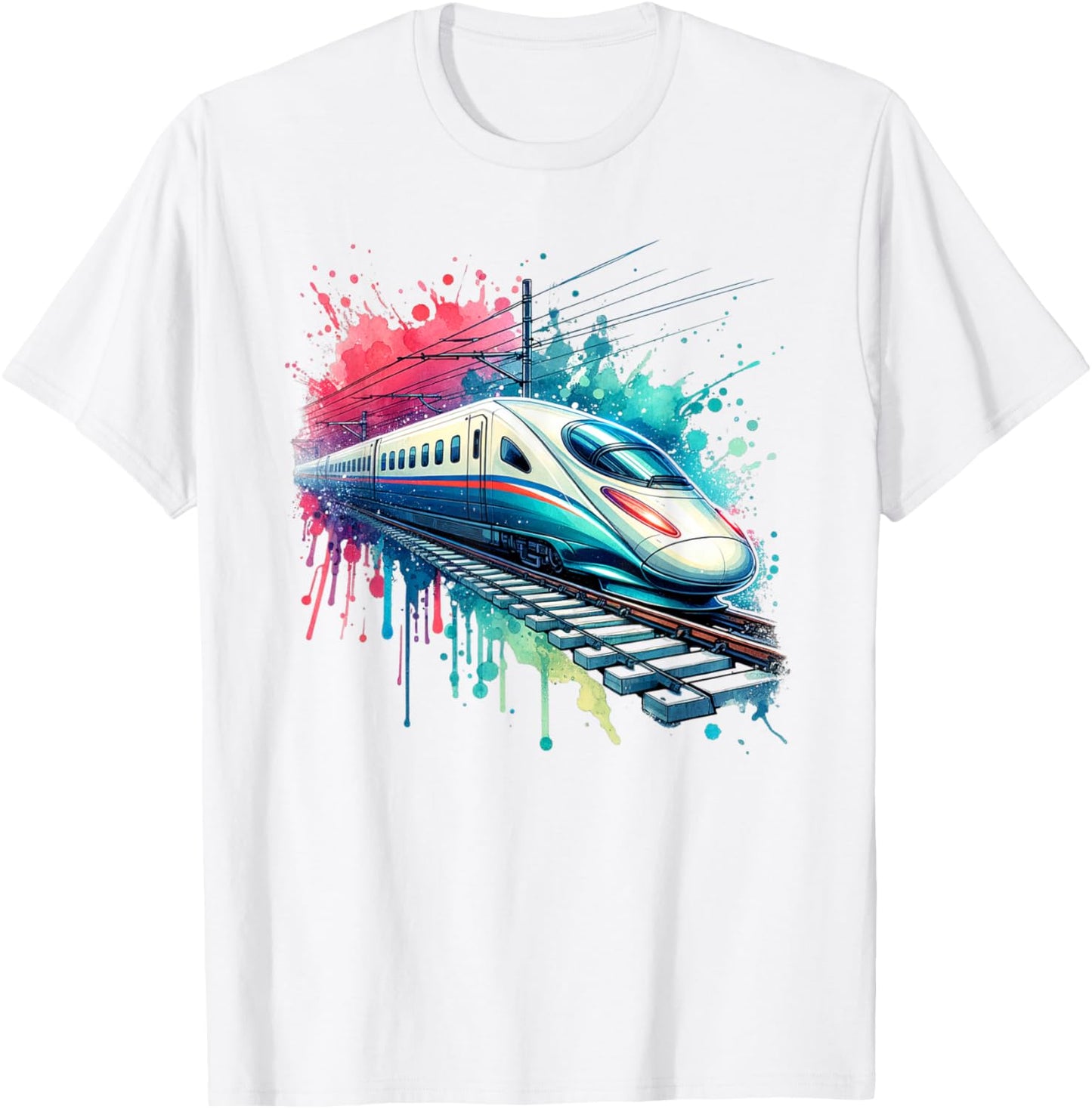Watercolor Bullet Passenger Train T-Shirt - T-Shirt | White