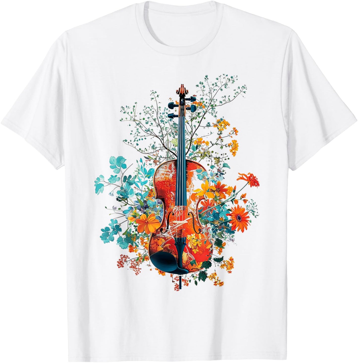 Violin Music Flowers Nature Graphic Violin T-Shirt - T-Shirt | White