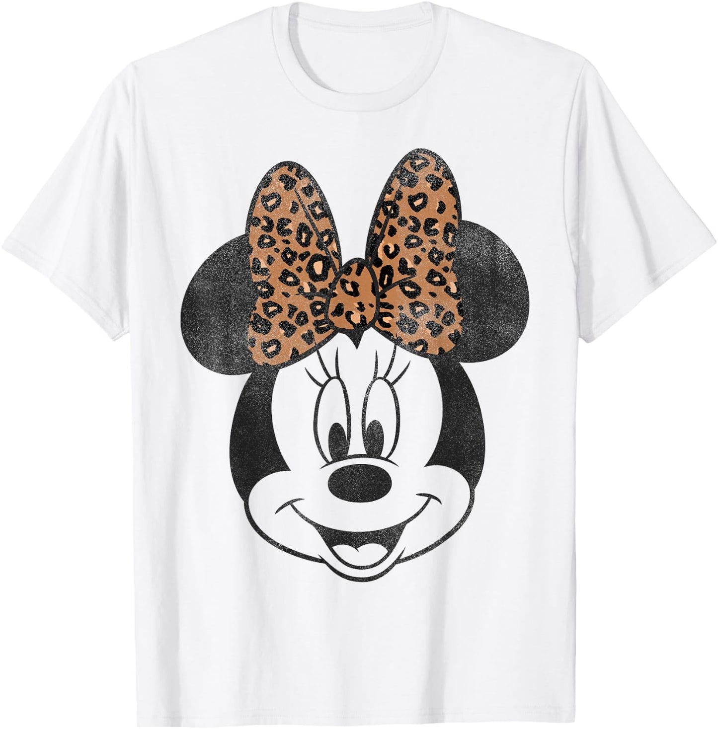 Disney Minnie Mouse Vintage Leopard Print Bow Portrait Short Sleeve T-Shirt - T-Shirt | White