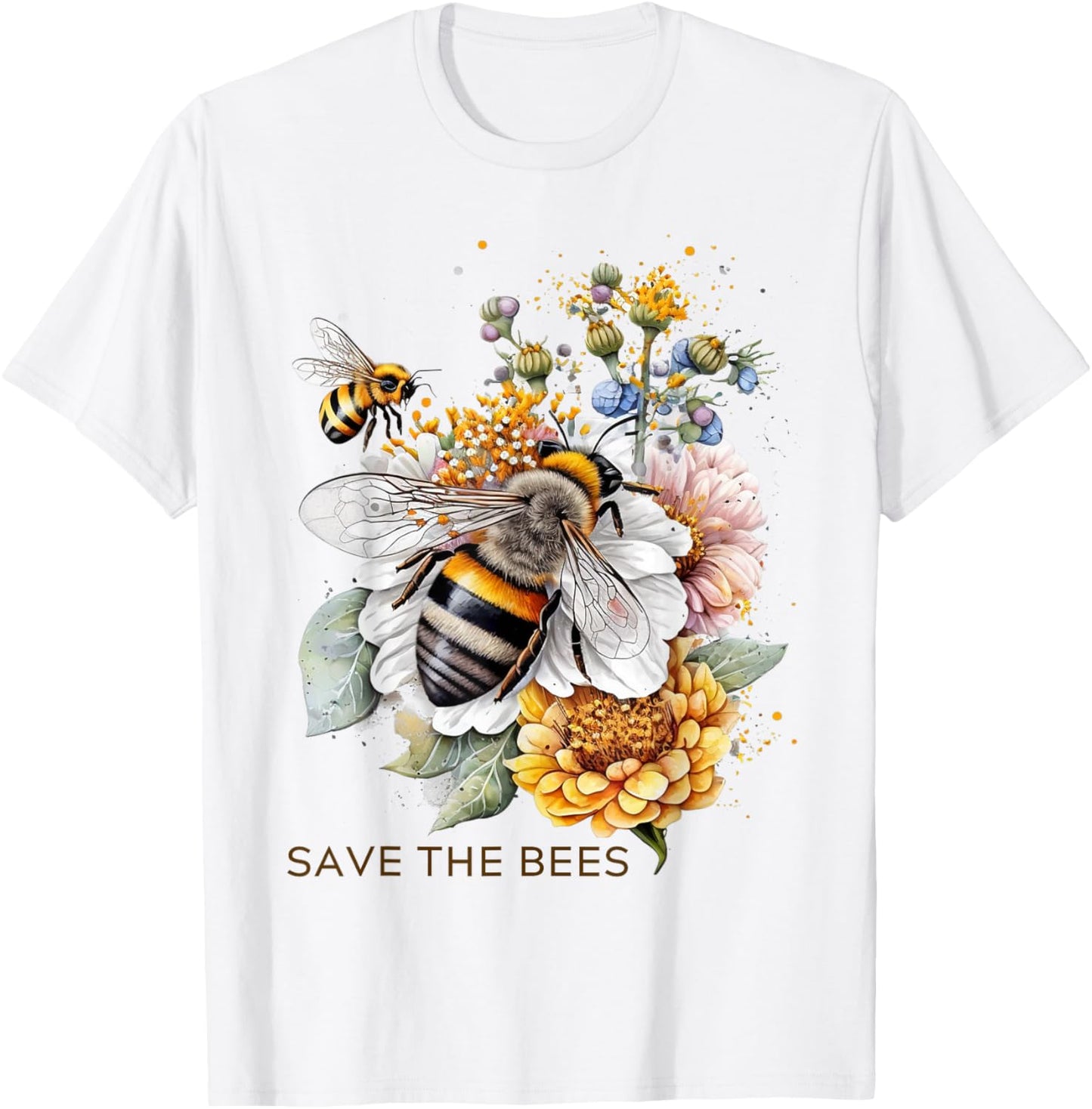 Save The Bees on Flowers Pollinators Love Bees T-Shirt - T-Shirt | White