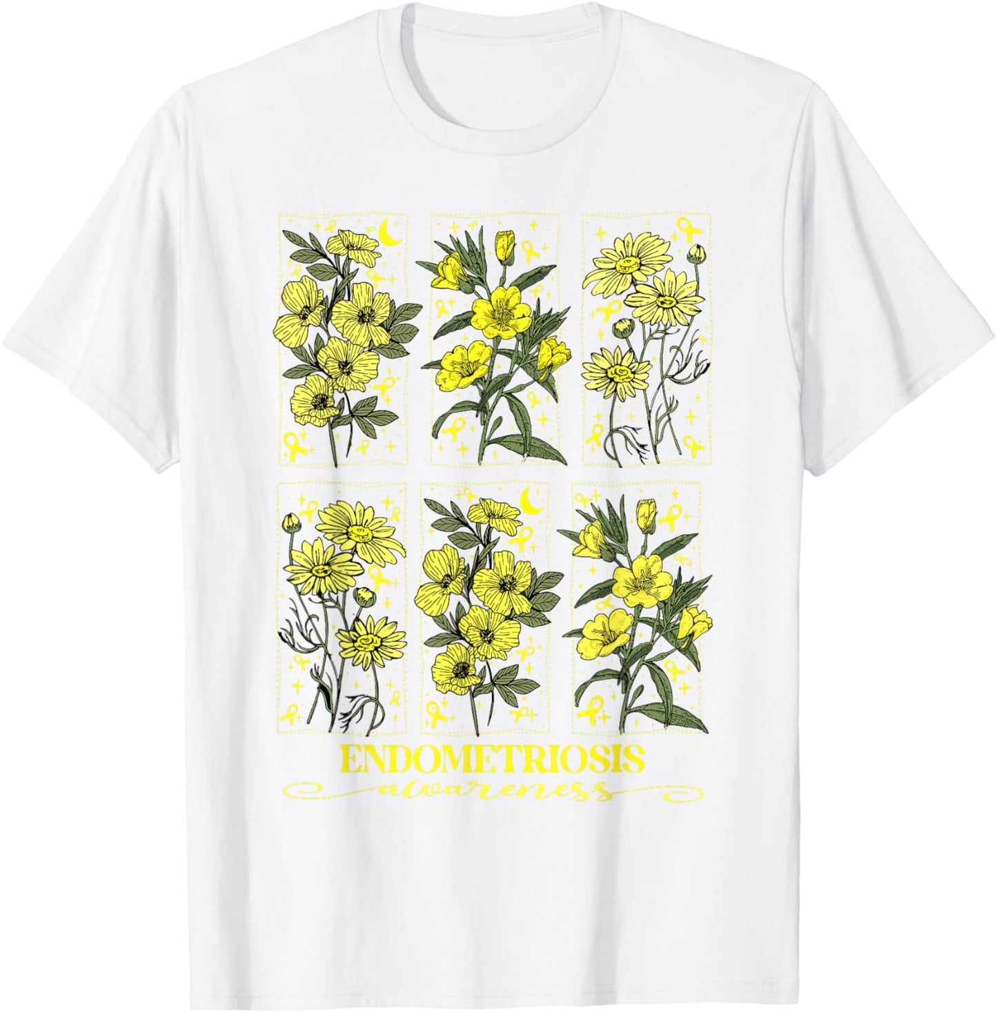 Endometriosis Awareness Yellow Flower Ribbon T-Shirt - T-Shirt | White