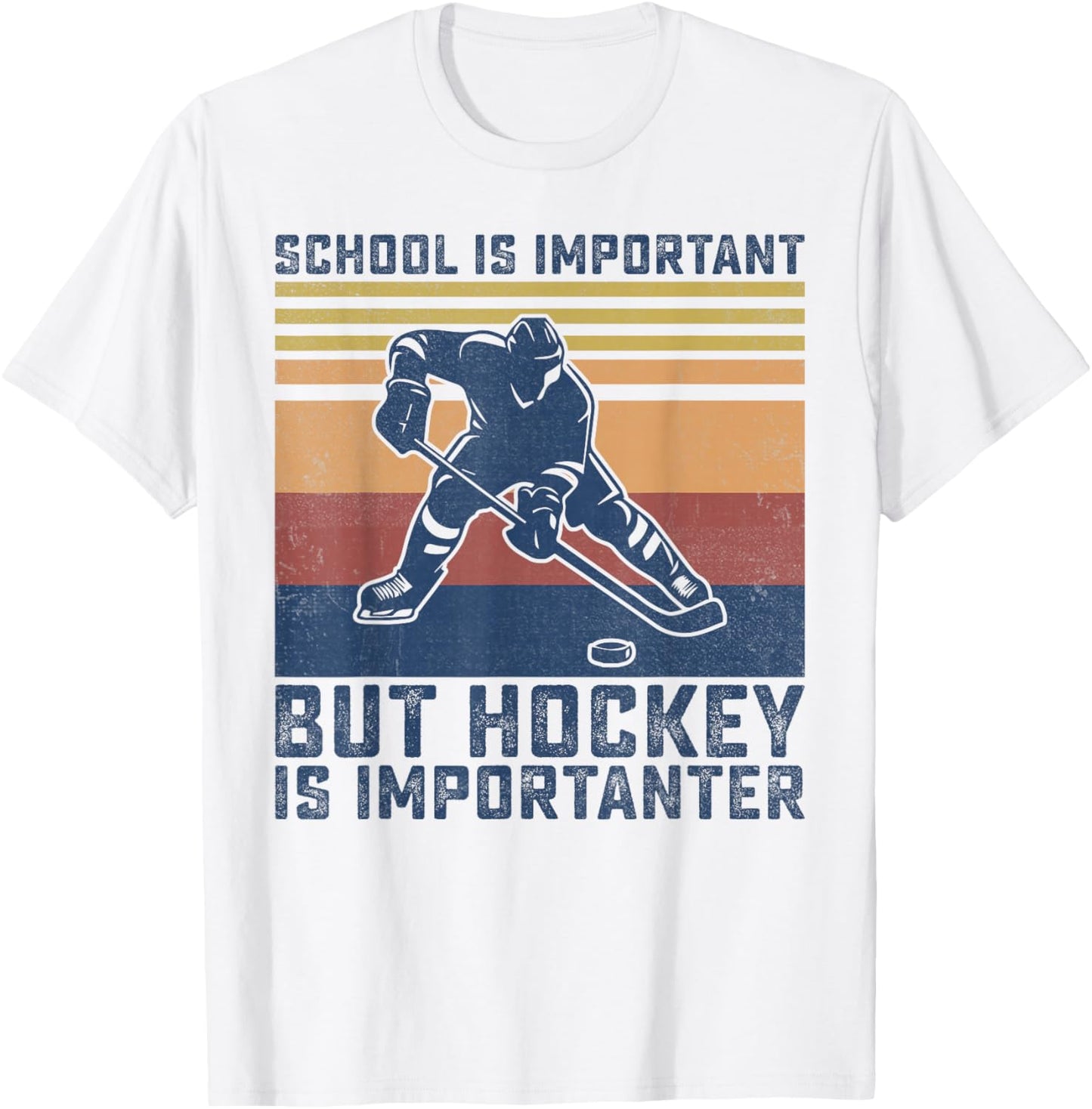 Funny School Is Important But Hockey Is Importanter Boys T-Shirt - T-Shirt | White
