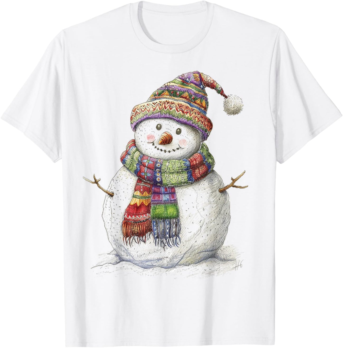 Snowman Christmas Graphic X-Mas Illustration Family Snowman T-Shirt - T-Shirt | White
