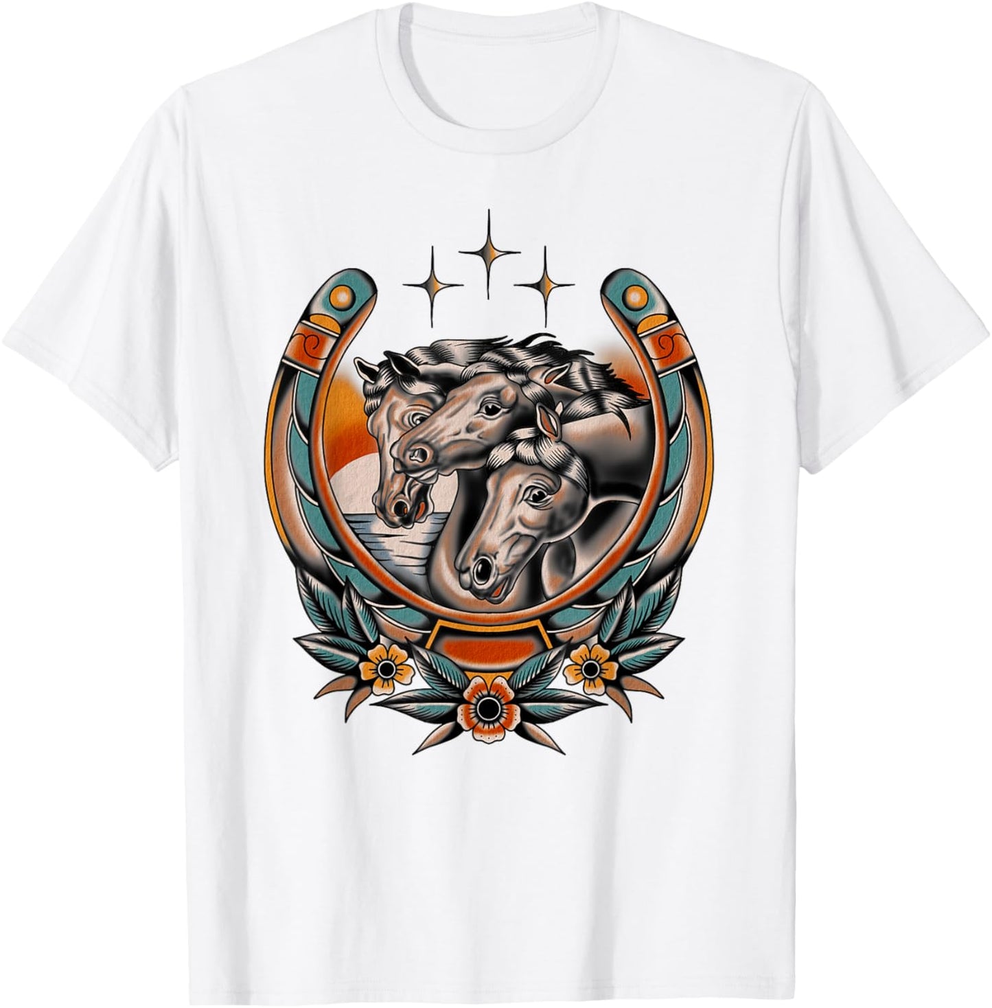 Pharaoh's Horses Vintage Traditional Tattoo Artist Flash Ink T-Shirt - T-Shirt | White