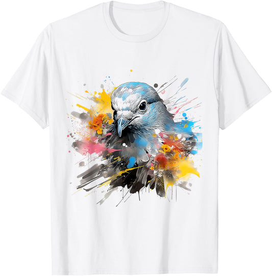 Dove Abstract Painting Art Drawing Flowers Graphic Bird T-Shirt - T-Shirt | White