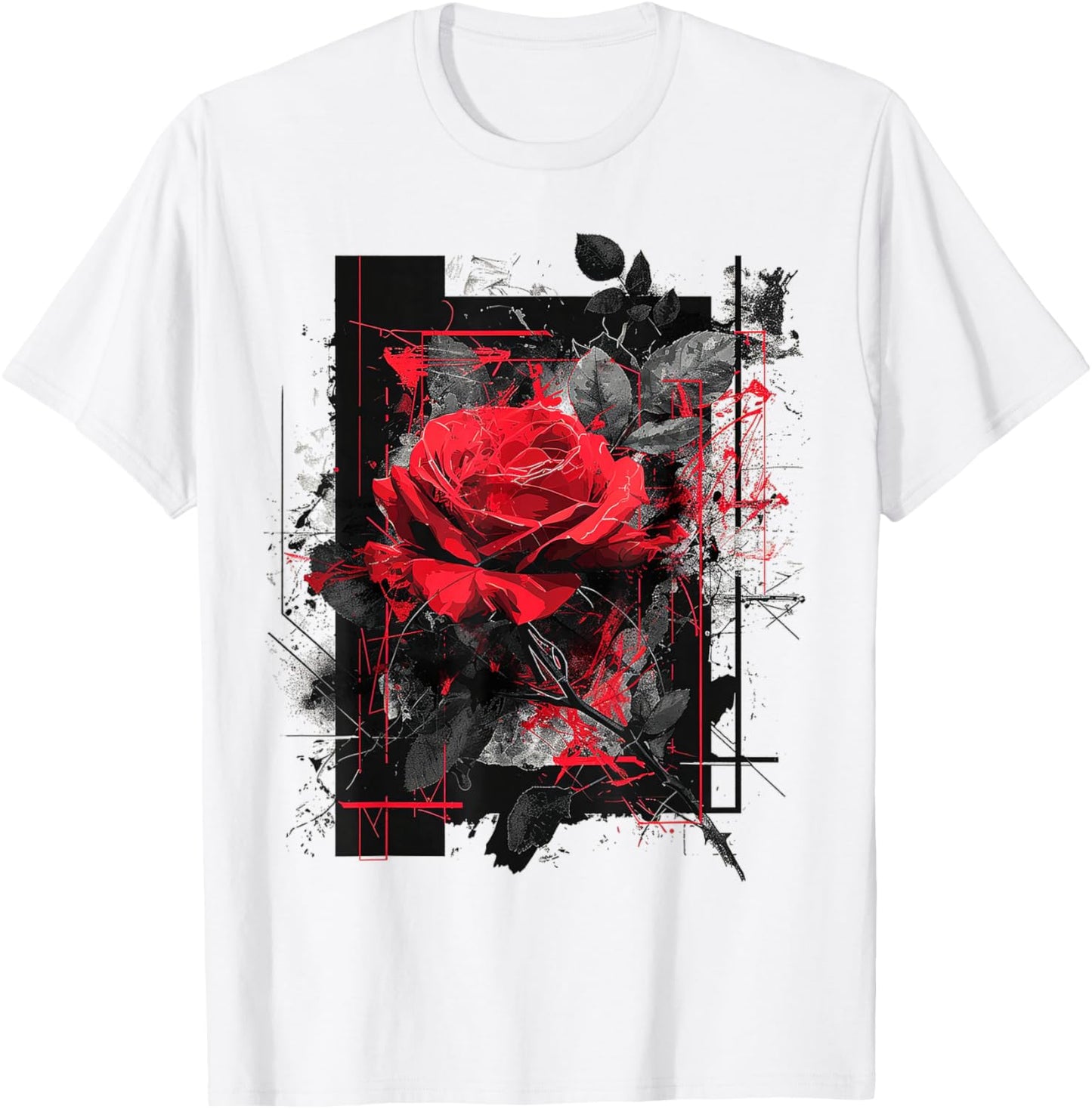 Rose Abstract Geometric Art Flower Lover Graphic Rose T-Shirt - T-Shirt | White