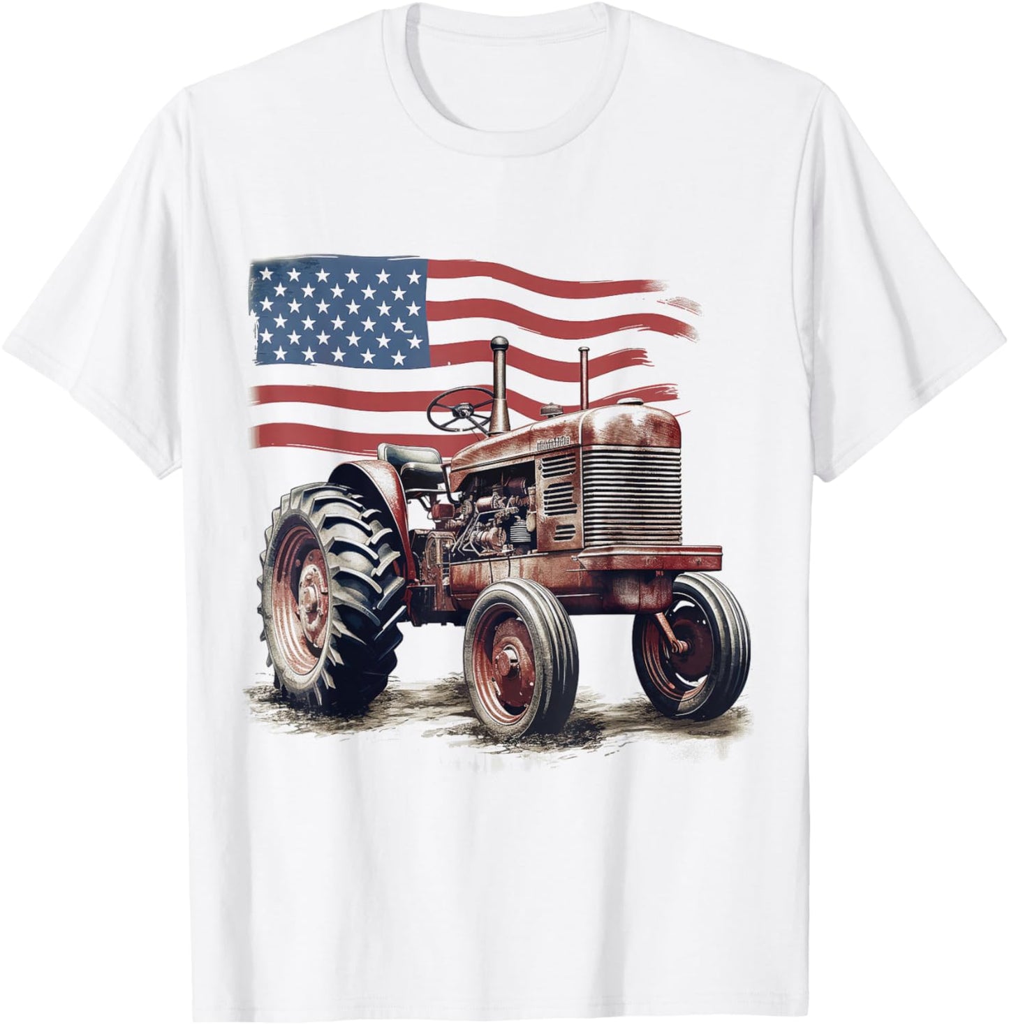 Patriotic Tractor American Flag Tractor Farmer Farm Men Boys T-Shirt - T-Shirt | White