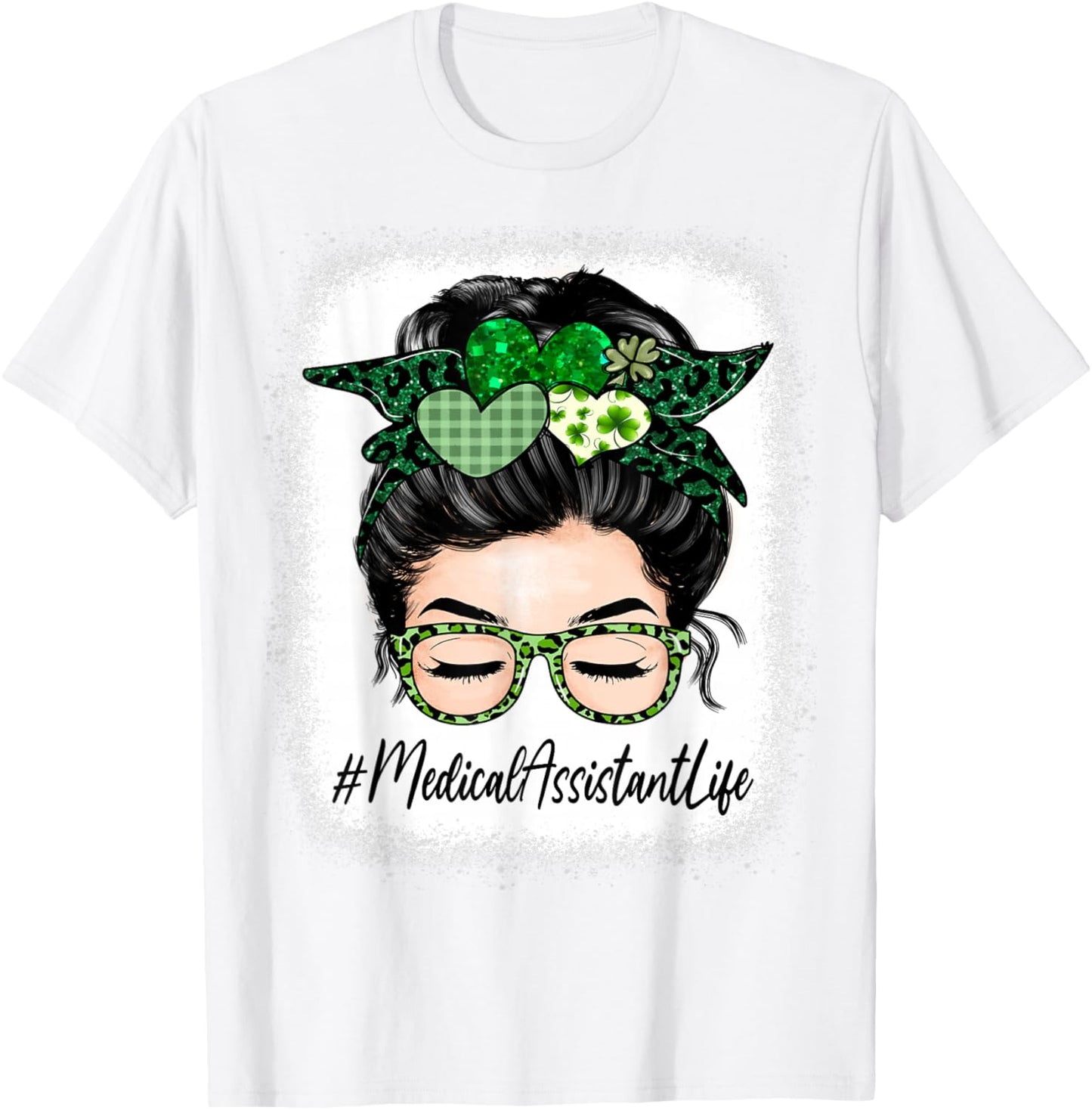 Medical Assistant Women Messy Bun St Patrick's Day Shamrock T-Shirt - T-Shirt | White