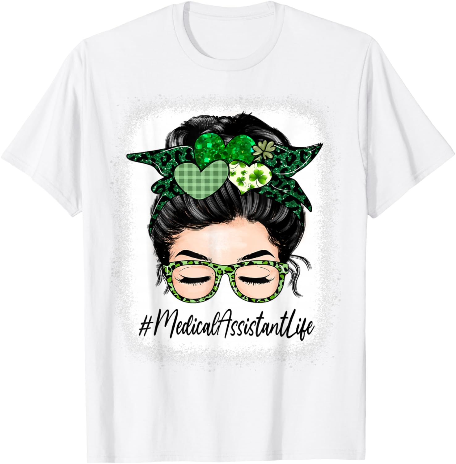 Medical Assistant Women Messy Bun St Patrick's Day Shamrock T-Shirt - T-Shirt | White