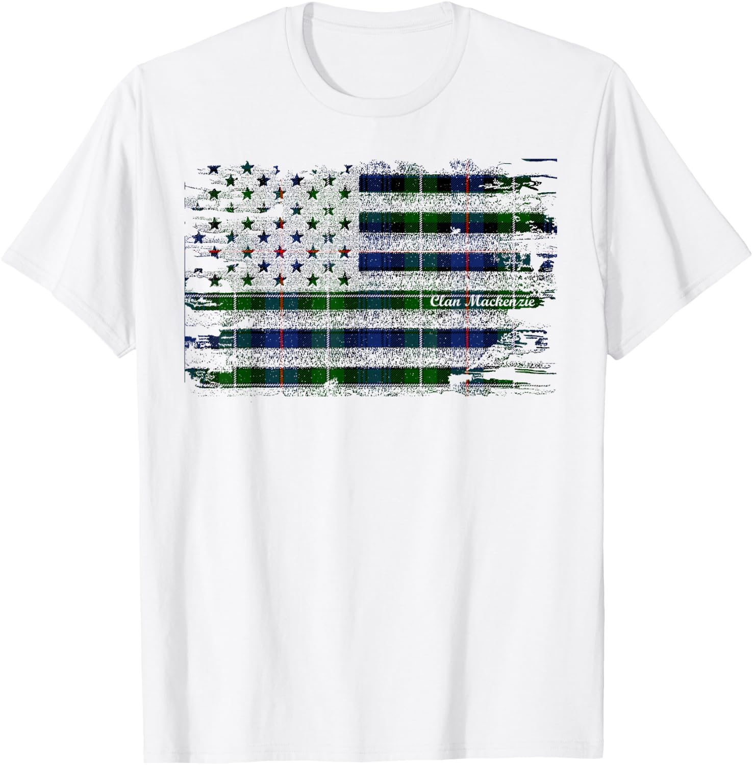 Clan Mackenzie American Flag Scottish Tartan Shirt T-Shirt - T-Shirt | White