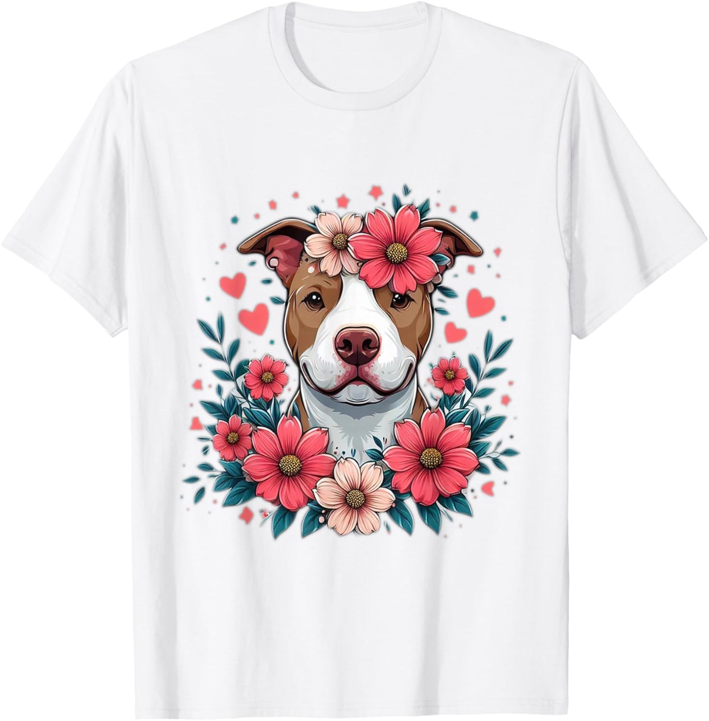 Pitbull Love/Pitbull Dog Flowers/Funny Pitbull T-Shirt - T-Shirt | White