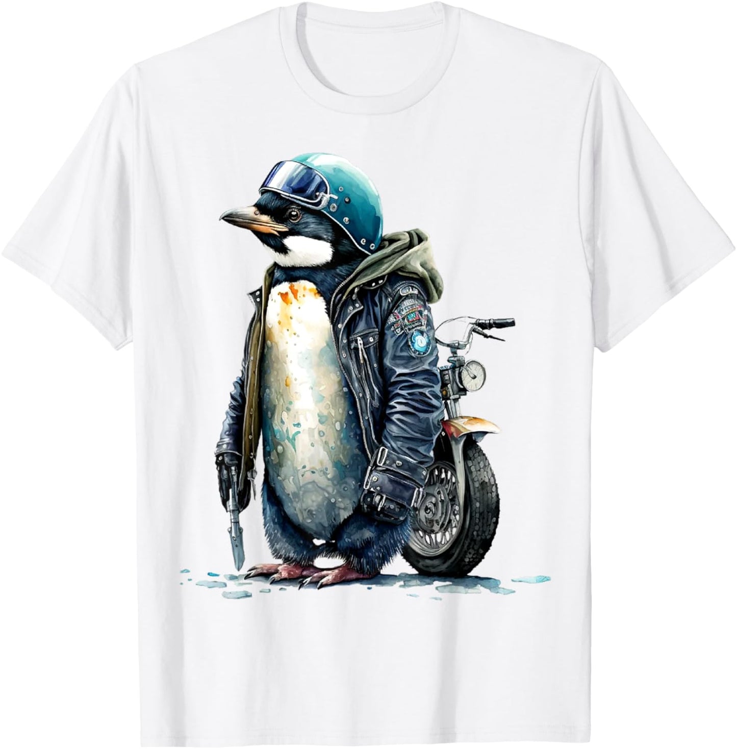 Motor Biker Penguin Helmet Wearing Jacket Funny Motorcycle T-Shirt - T-Shirt | White