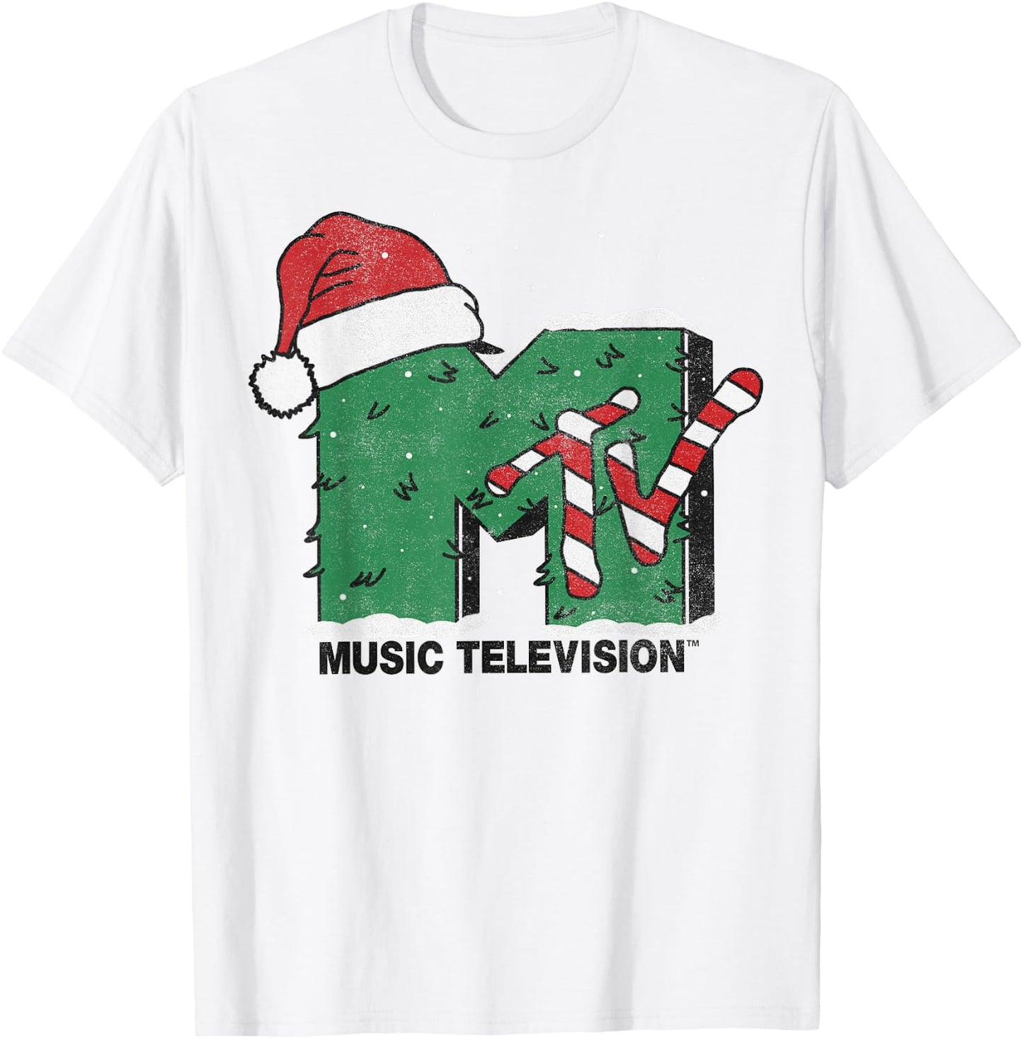 MTV Logo Christmas Tree Santa Hat Colors Graphic T-Shirt - T-Shirt | White