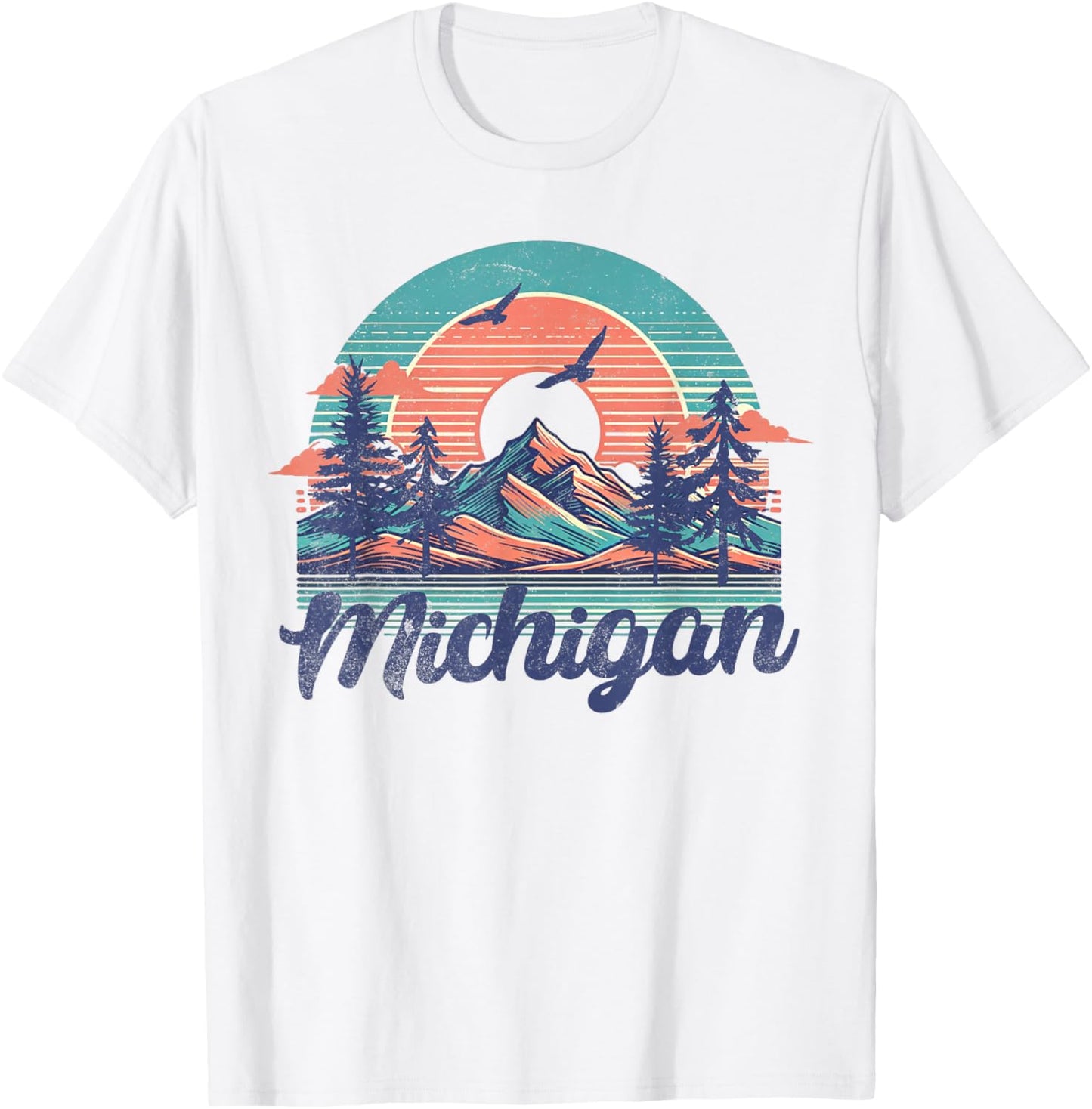 Michigan USA Outdoor Vintage Michigan Blue -Adults, Kids Short Sleeve Classic Fit Cotton, Polyester Small T-Shirt - T-Shirt | White