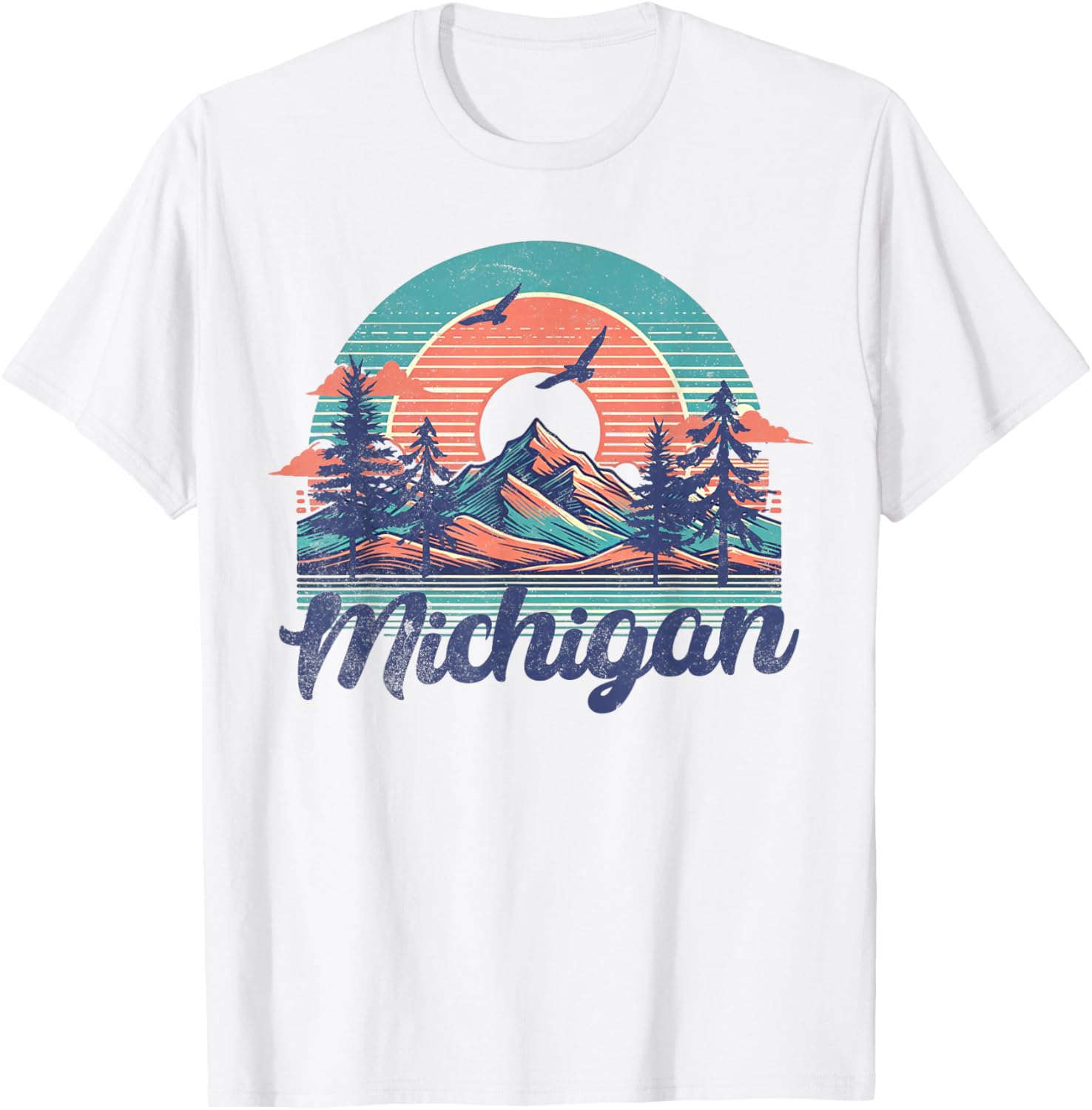 Michigan USA Outdoor Vintage Michigan Blue -Adults, Kids Short Sleeve Classic Fit Cotton, Polyester Small T-Shirt - T-Shirt | White