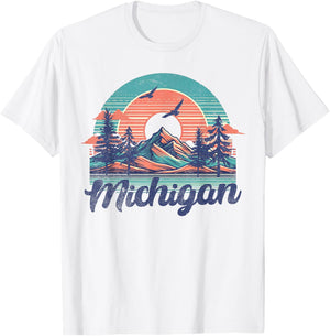Michigan USA Outdoor Vintage Michigan Blue -Adults, Kids Short Sleeve Classic Fit Cotton, Polyester Small T-Shirt - T-Shirt | White