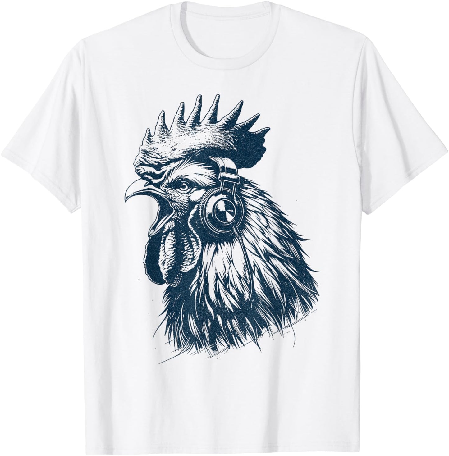 Crowing Rooster Chicken With Headphones - Music Punk Animal T-Shirt - T-Shirt | White