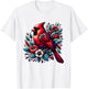 Cute Red Cardinal Bird Vintage Flowers Northern Cardinal T-Shirt - T-Shirt | White