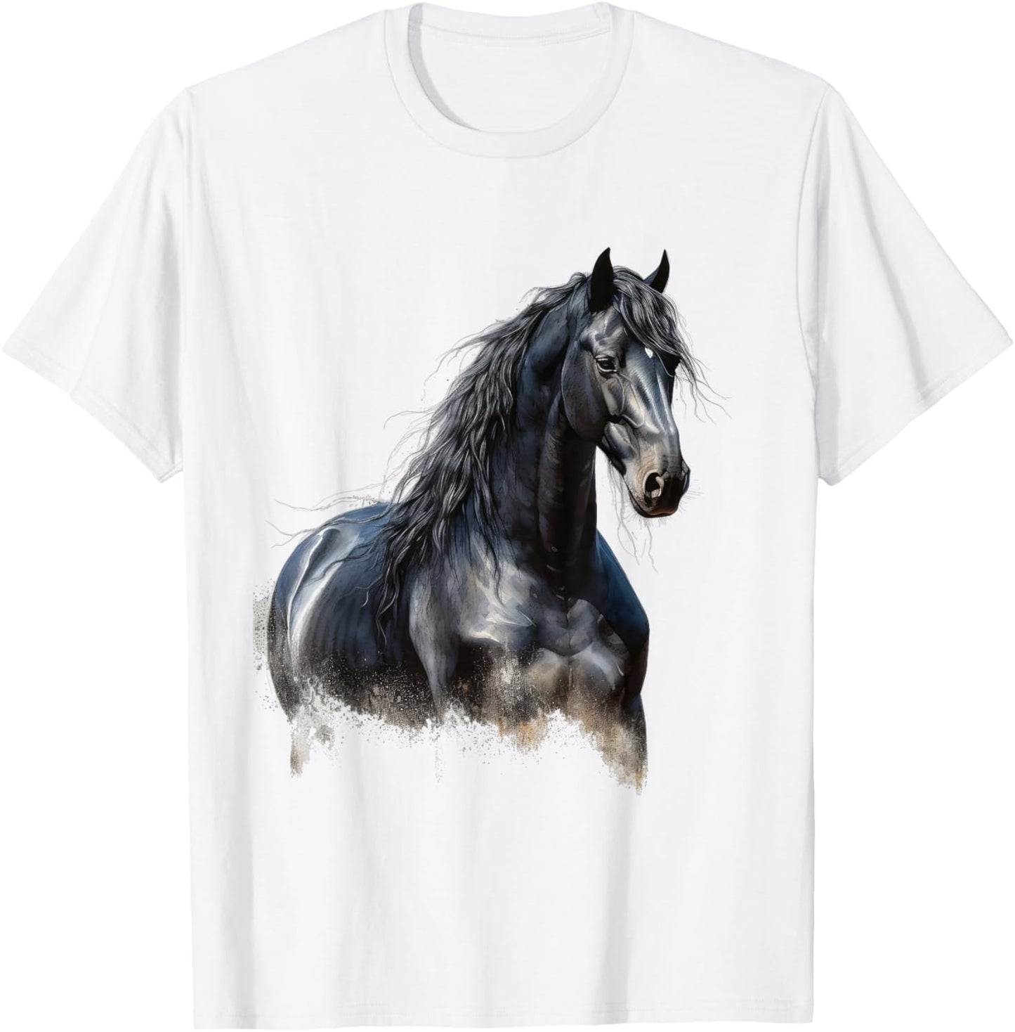 Horse paint Equestrian Friesian Horse Beautiful Watercolor T-Shirt - T-Shirt | White
