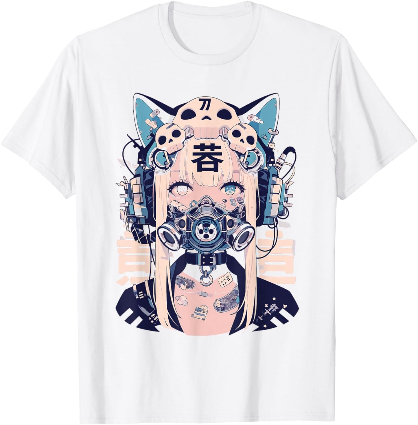 Anime Manga Cyberpunk Aesthetic Techwear Harajuku Cat Girl T-Shirt - T-Shirt | White