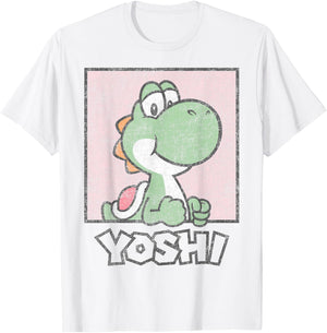 Super Mario Yoshi Simple Faded Pastel Pink Portrait T-Shirt - T-Shirt | White
