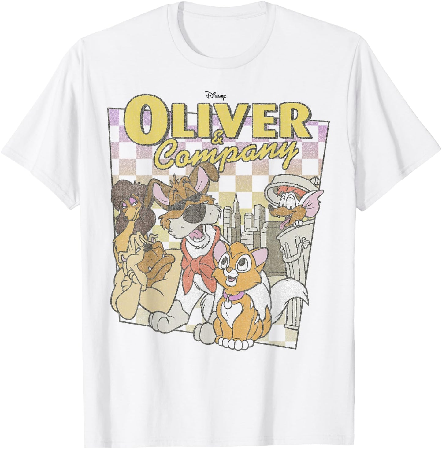 Disney Oliver & Company Checkerboard Poster T-Shirt - T-Shirt | White